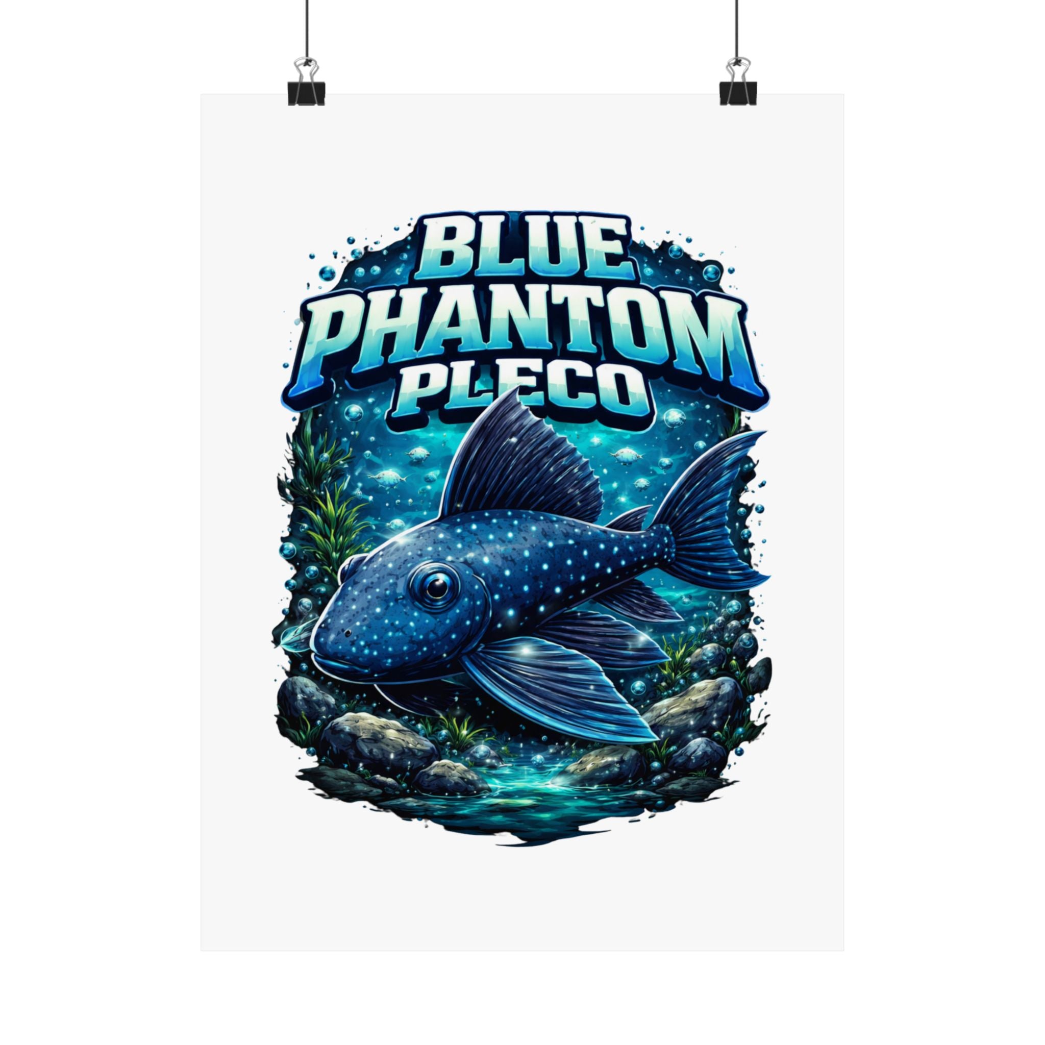 Blue Phantom Pleco Poster — Matte Vertical Aquarium Fish Art Print