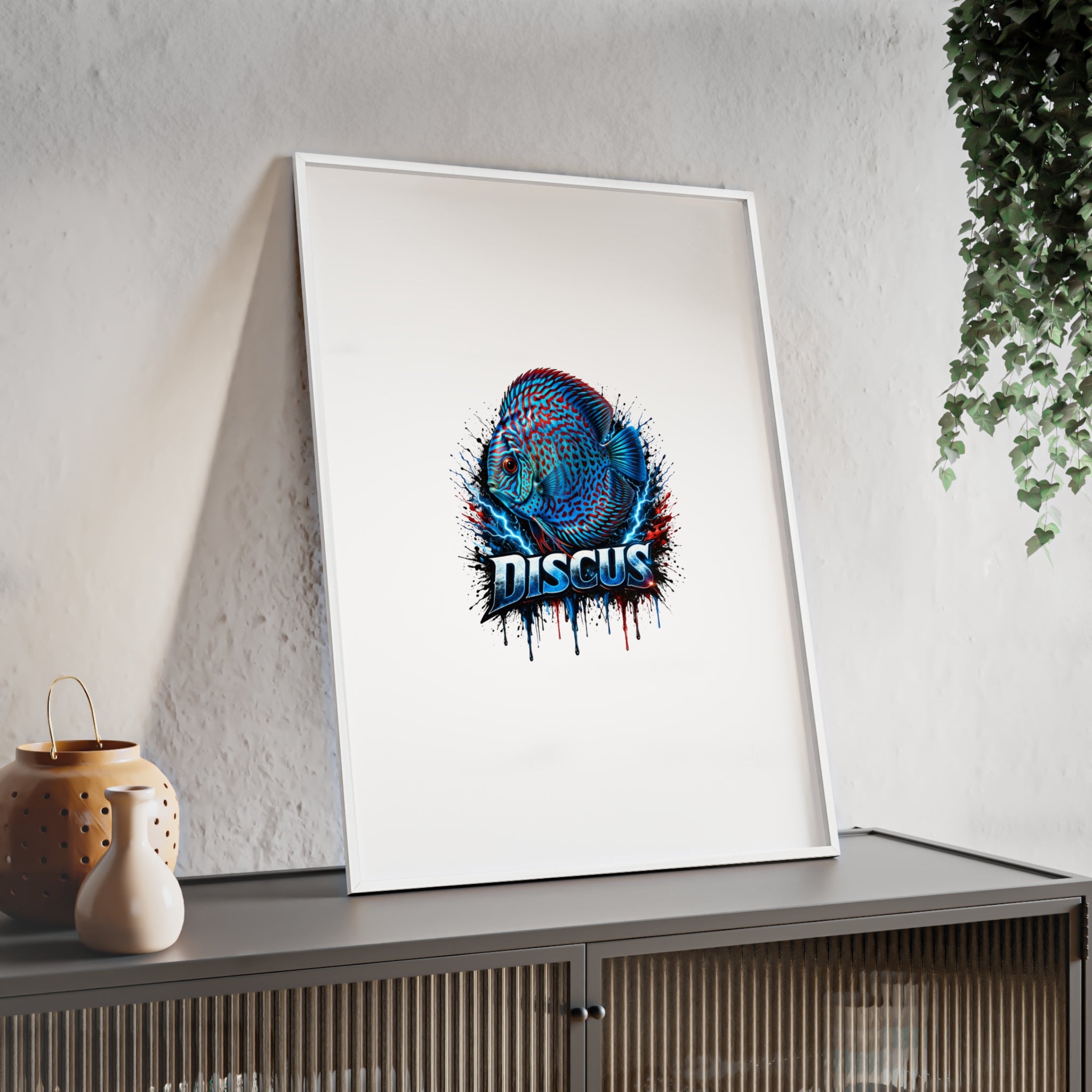 Discus Fish Poster with Wooden Frame — Colorful Aquarium Art Print