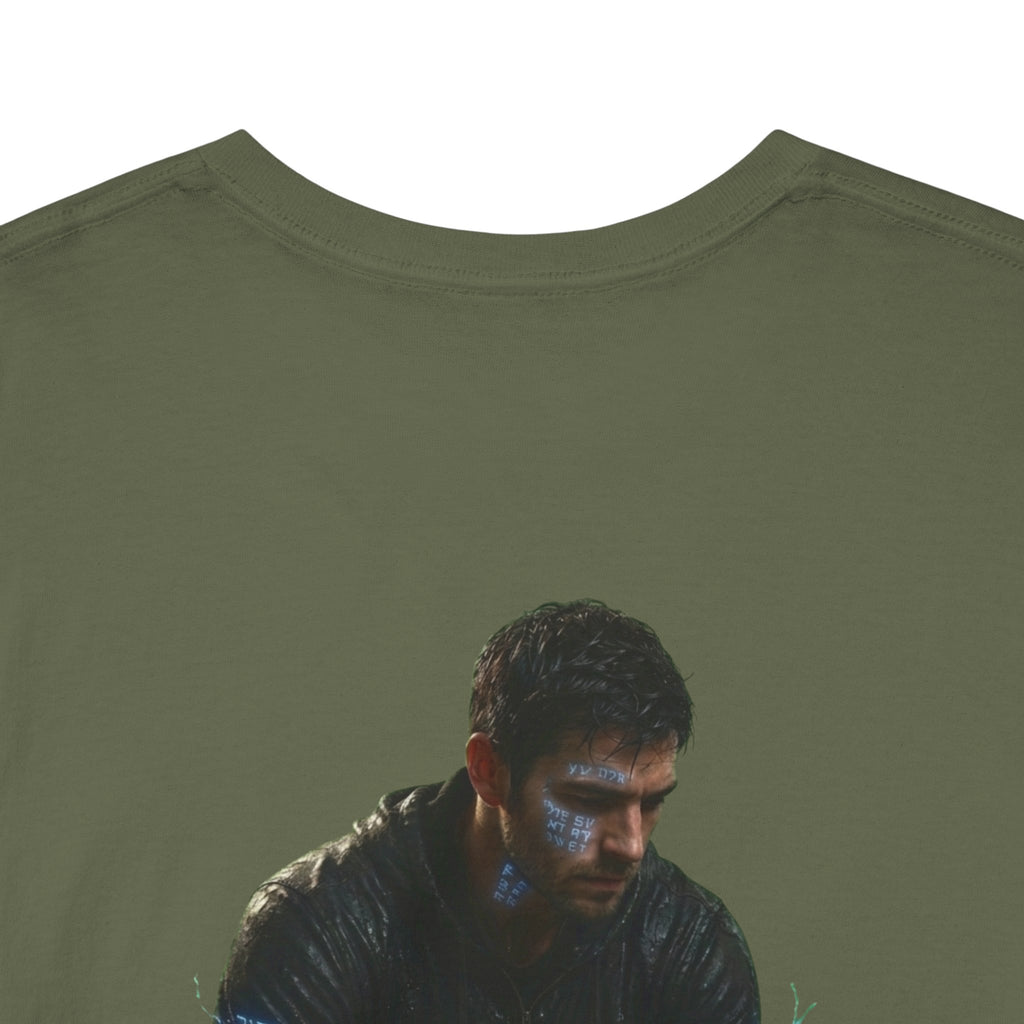 T-Shirt — Nature Warrior Graphic Tee with Man and Dog Illustration