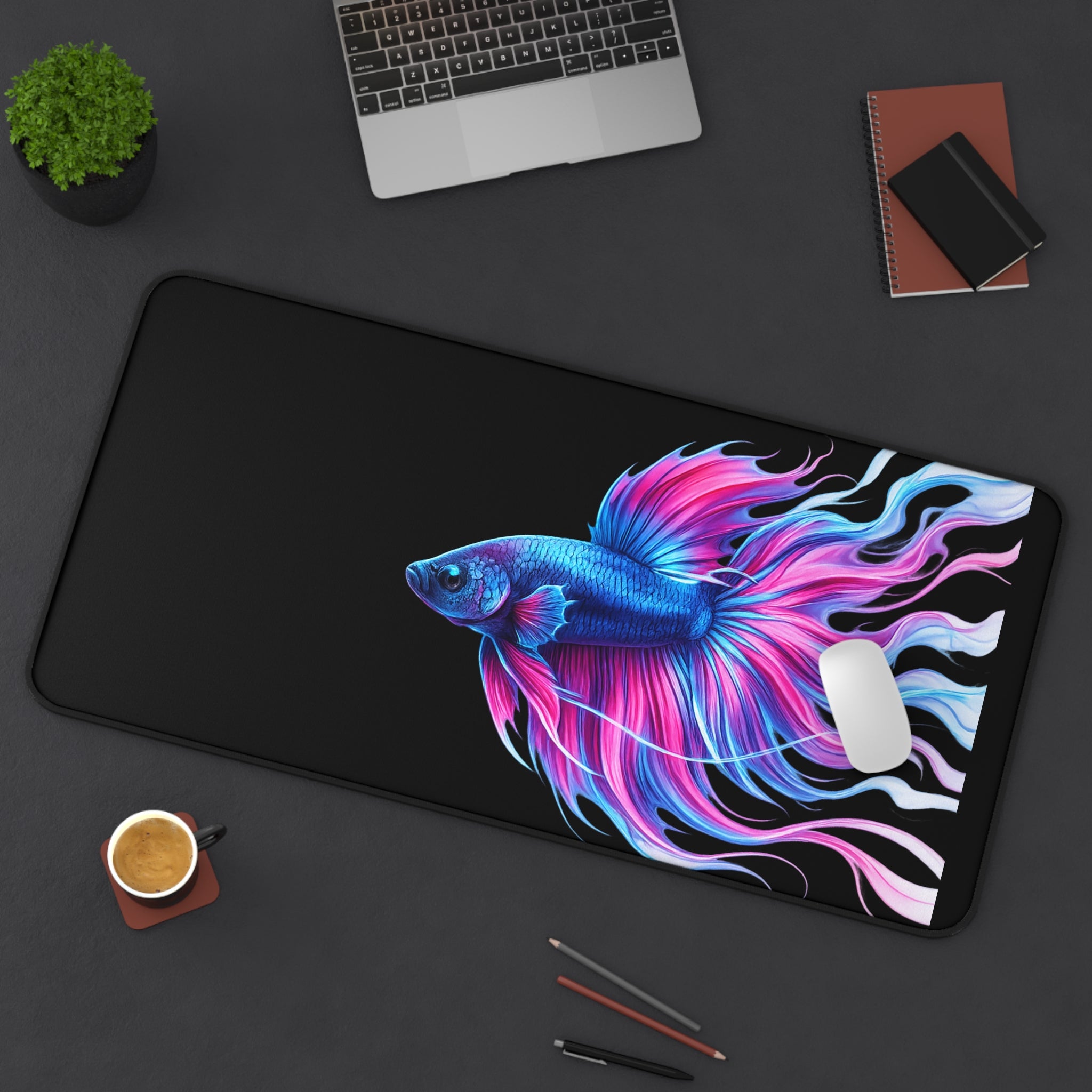 Betta Fish Desk Mat — Neon Aquatic Mouse Pad for Gamers & Home Offices