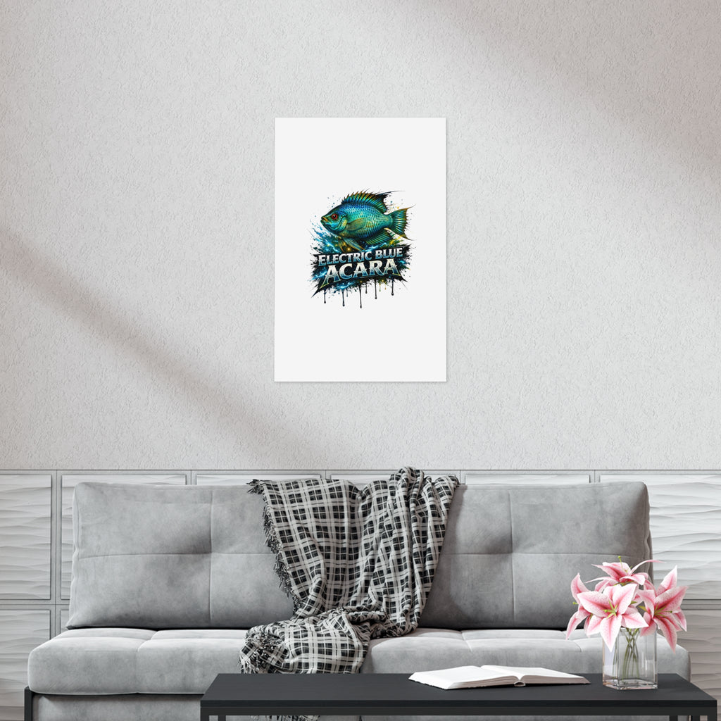Electric Blue Acara Fish Poster — Vibrant Aquarium Wall Art