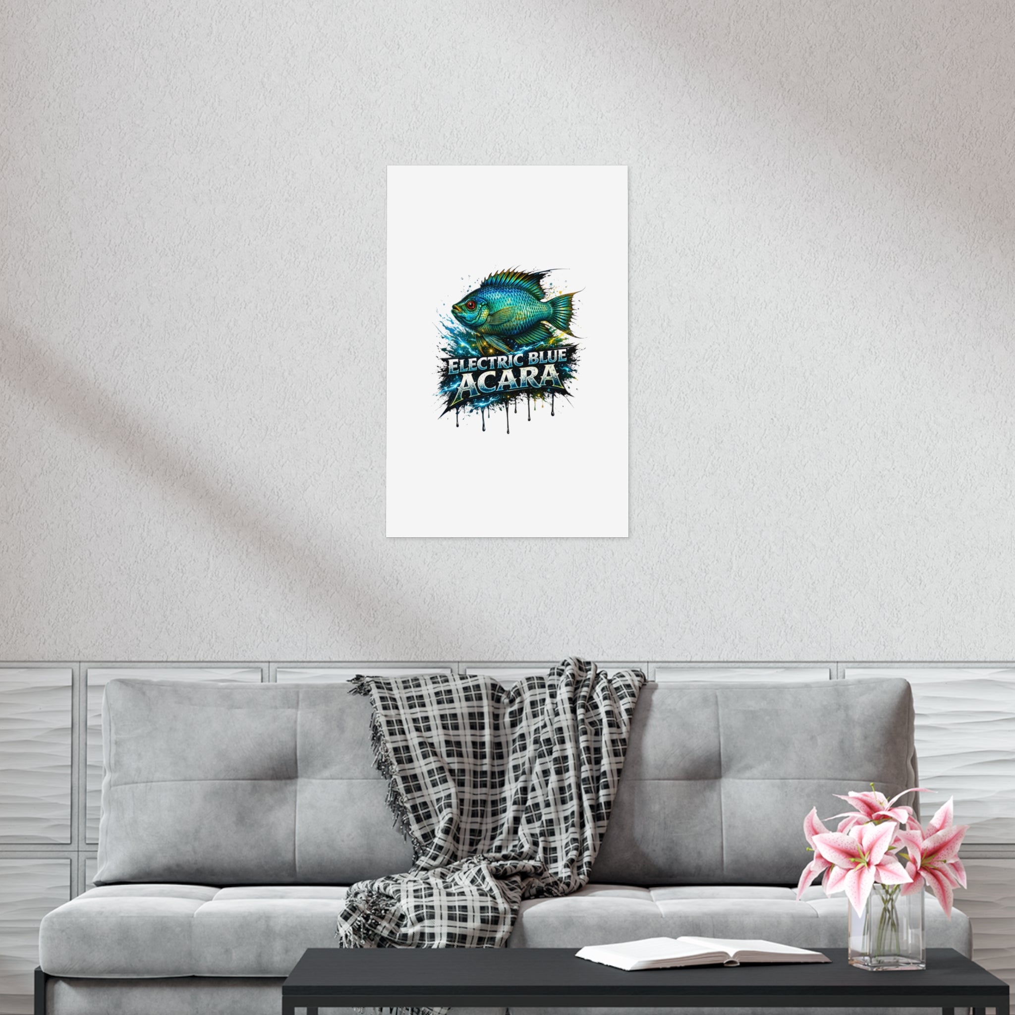 Electric Blue Acara Fish Poster — Vibrant Aquarium Wall Art