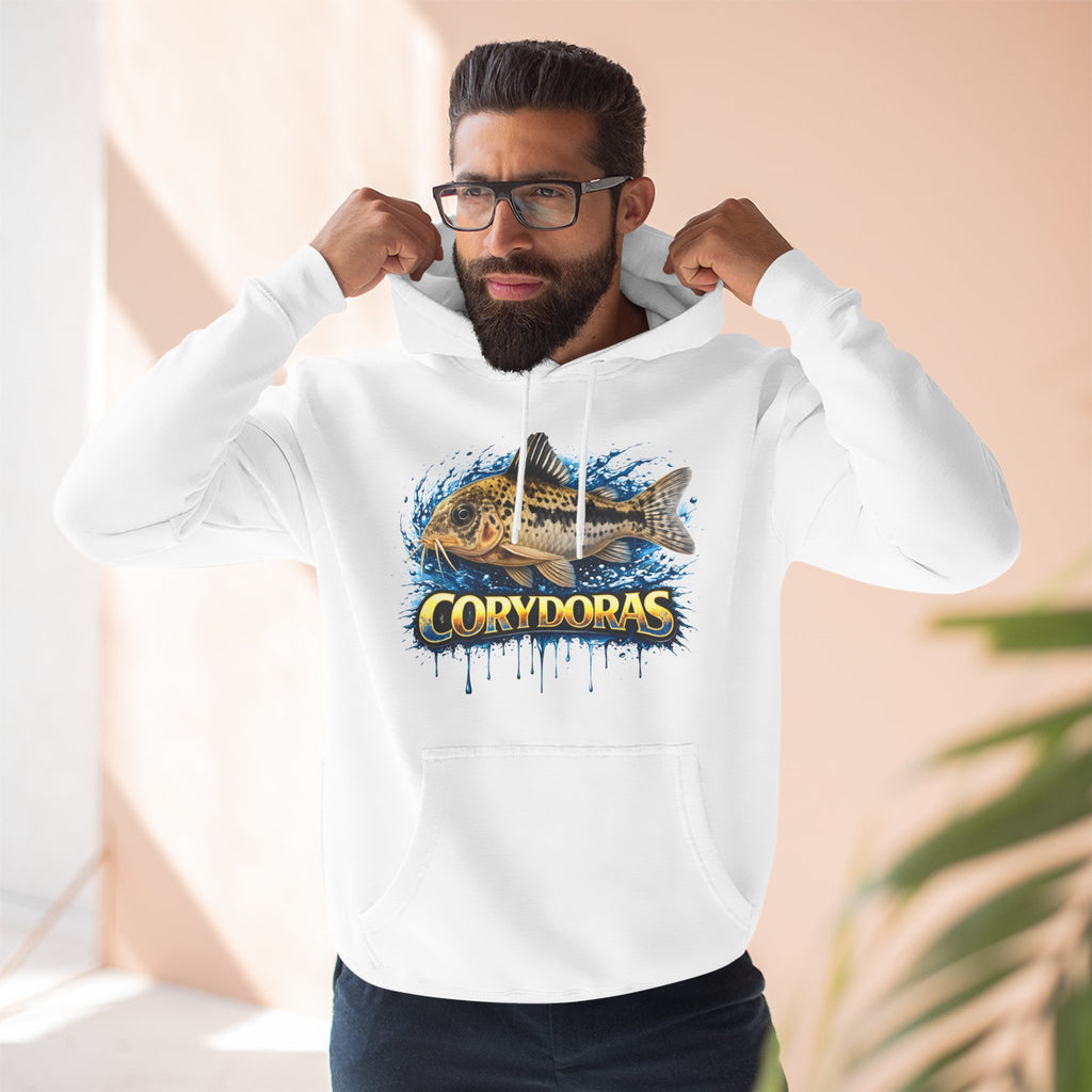 Peppered Corydoras Midweight Fleece Hoodie — Aquatic Catfish Illustration Pullover