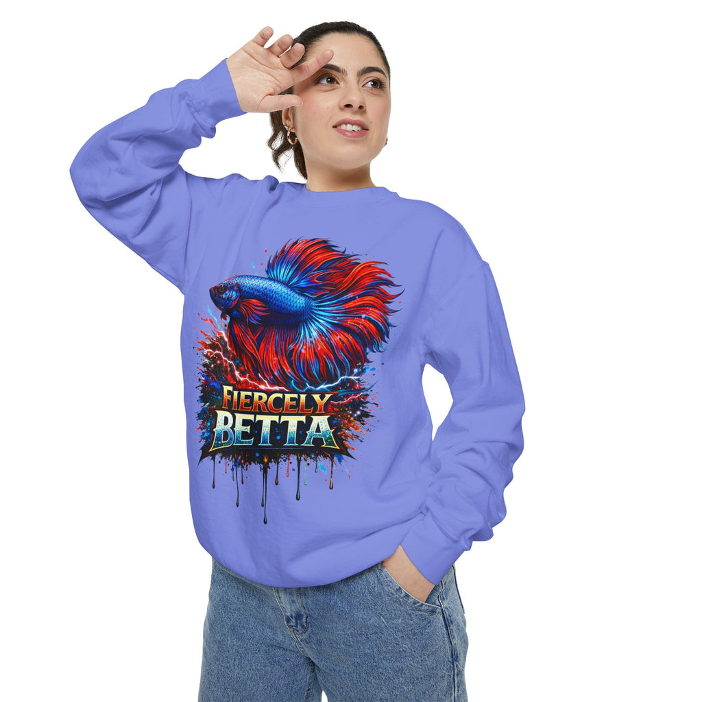 Betta Fish Sweatshirt — "Fiercely Betta" Colorful Aquarium Crewneck