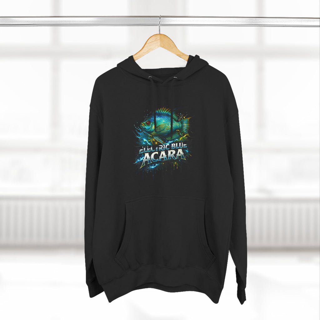 Electric Blue Acara Hoodie — Colorful Aquarium Fish Graphic Fleece Pullover