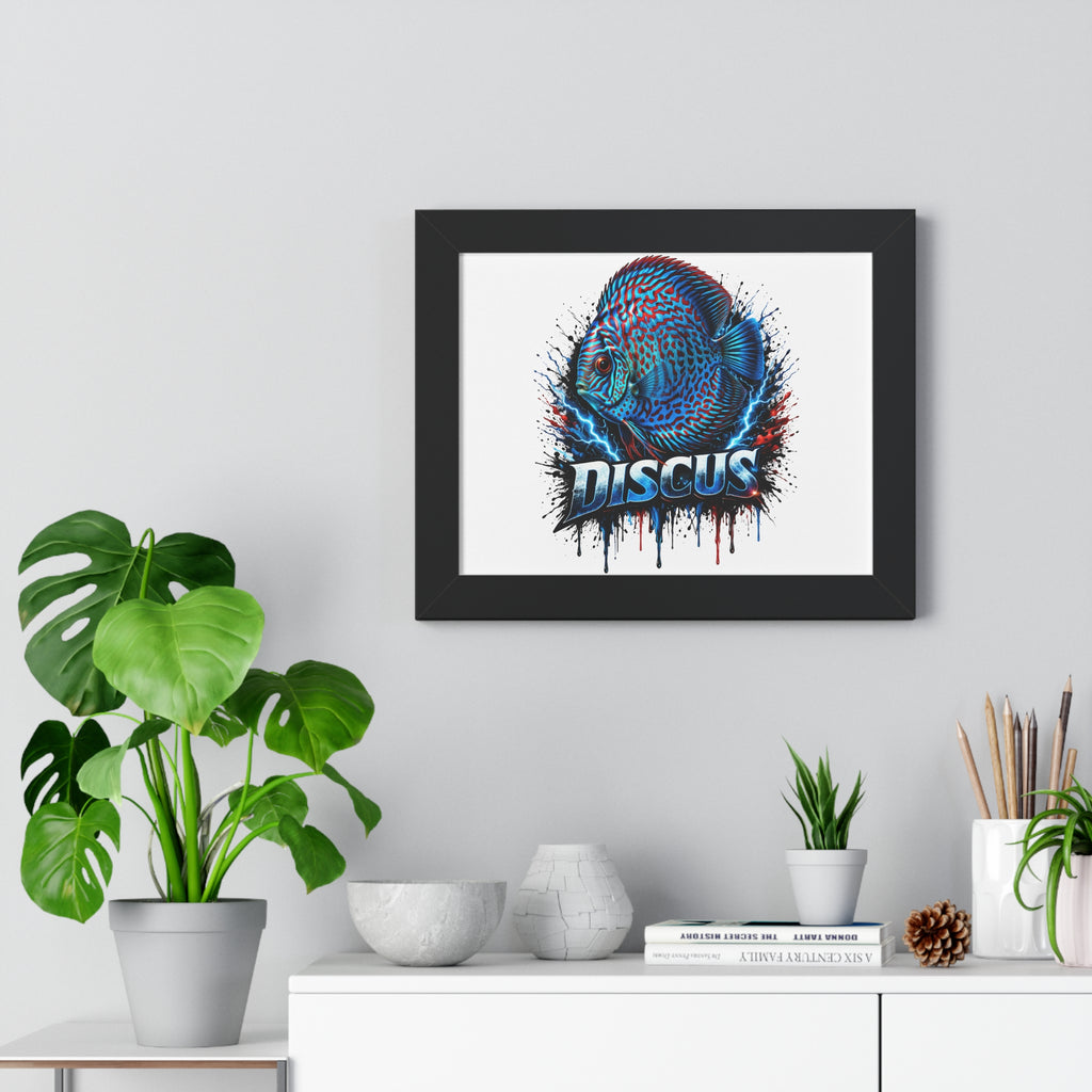 Discus Fish Wall Art — Framed Horizontal Poster with Bold Aquatic Splash Design