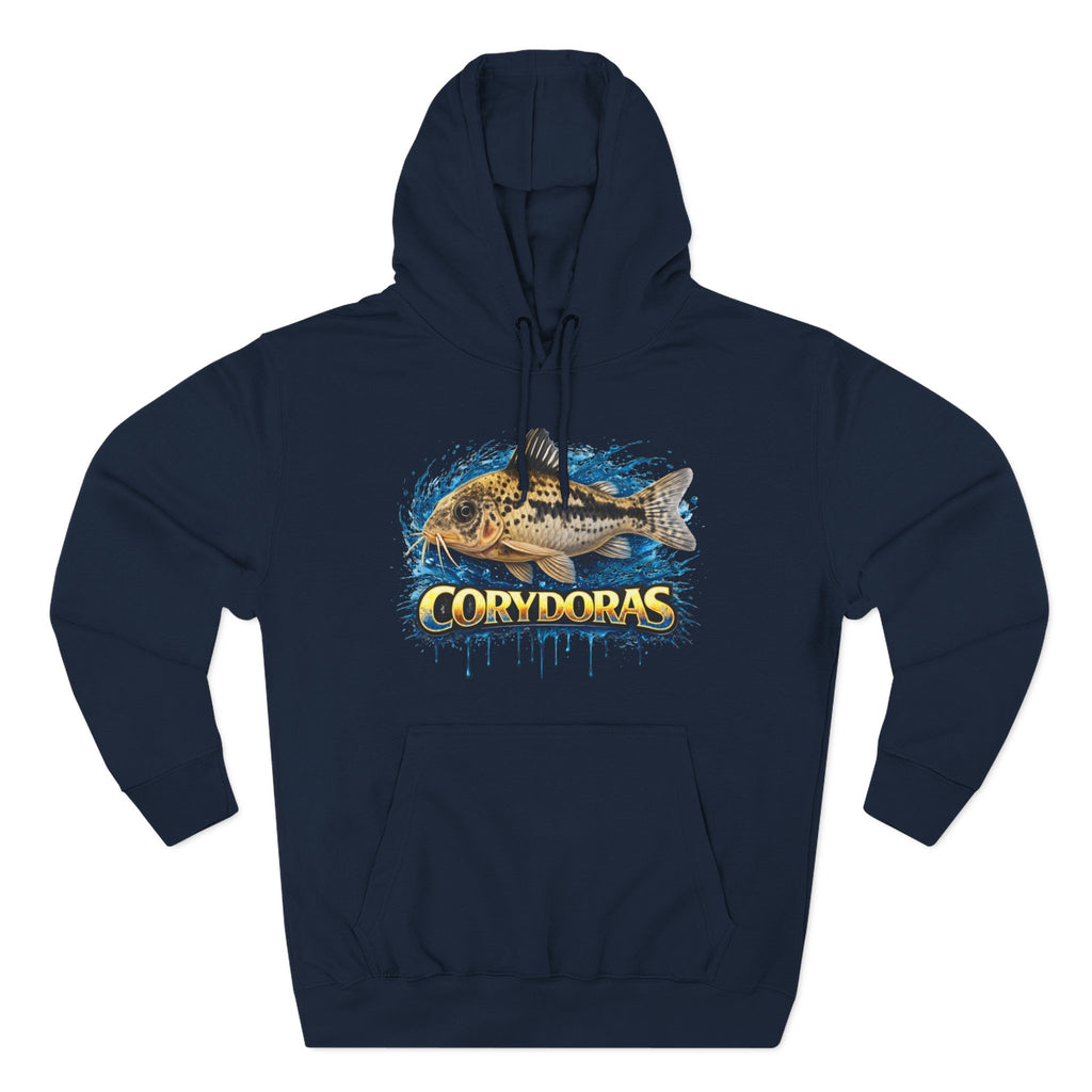 Peppered Corydoras Midweight Fleece Hoodie — Aquatic Catfish Illustration Pullover