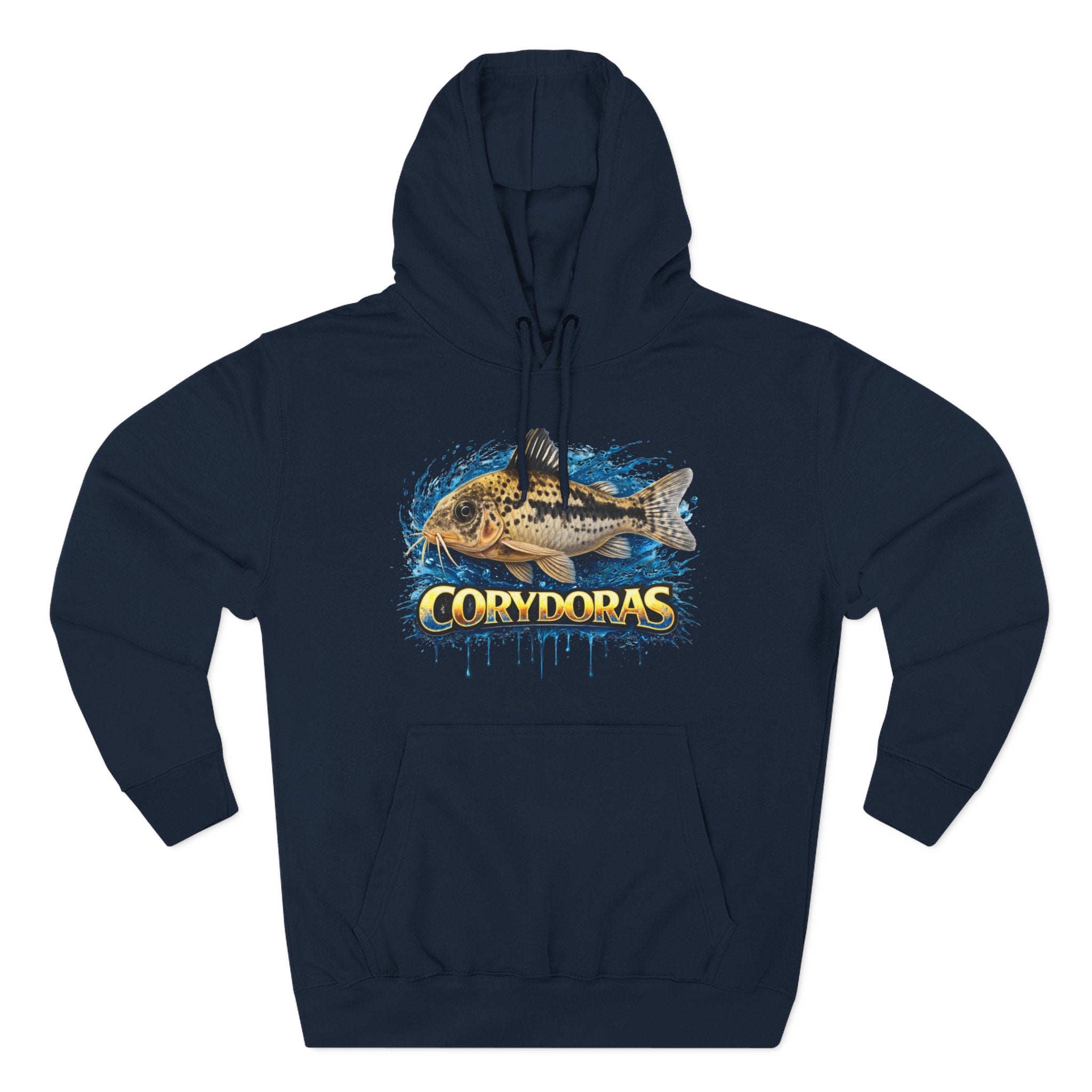 Peppered Corydoras Midweight Fleece Hoodie — Aquatic Catfish Illustration Pullover