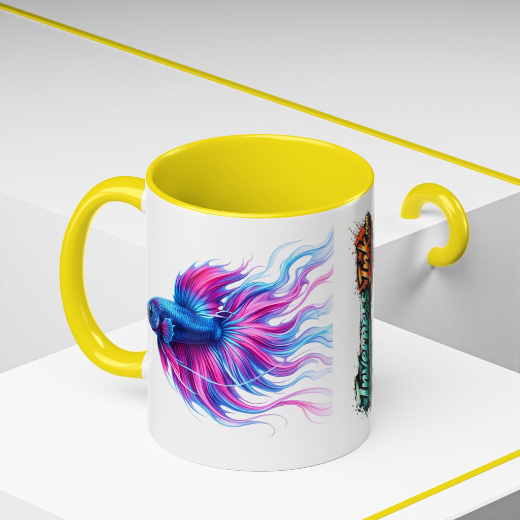 Betta Fish Accent Coffee Mug — Vibrant Neon Betta Design (11/15 oz)