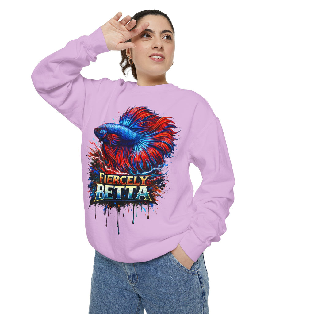 Betta Fish Sweatshirt — "Fiercely Betta" Colorful Aquarium Crewneck