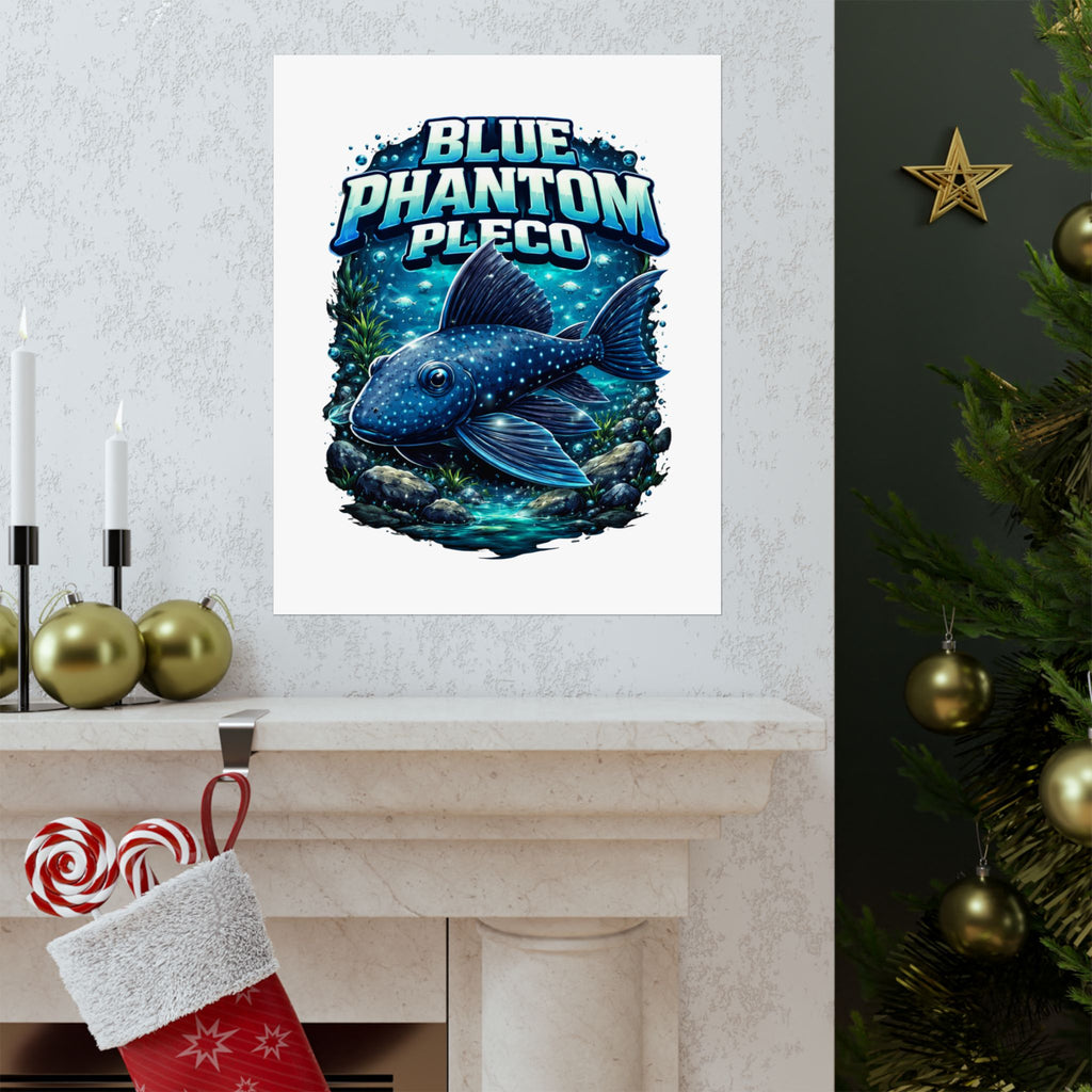 Blue Phantom Pleco Poster — Matte Vertical Aquarium Fish Art Print
