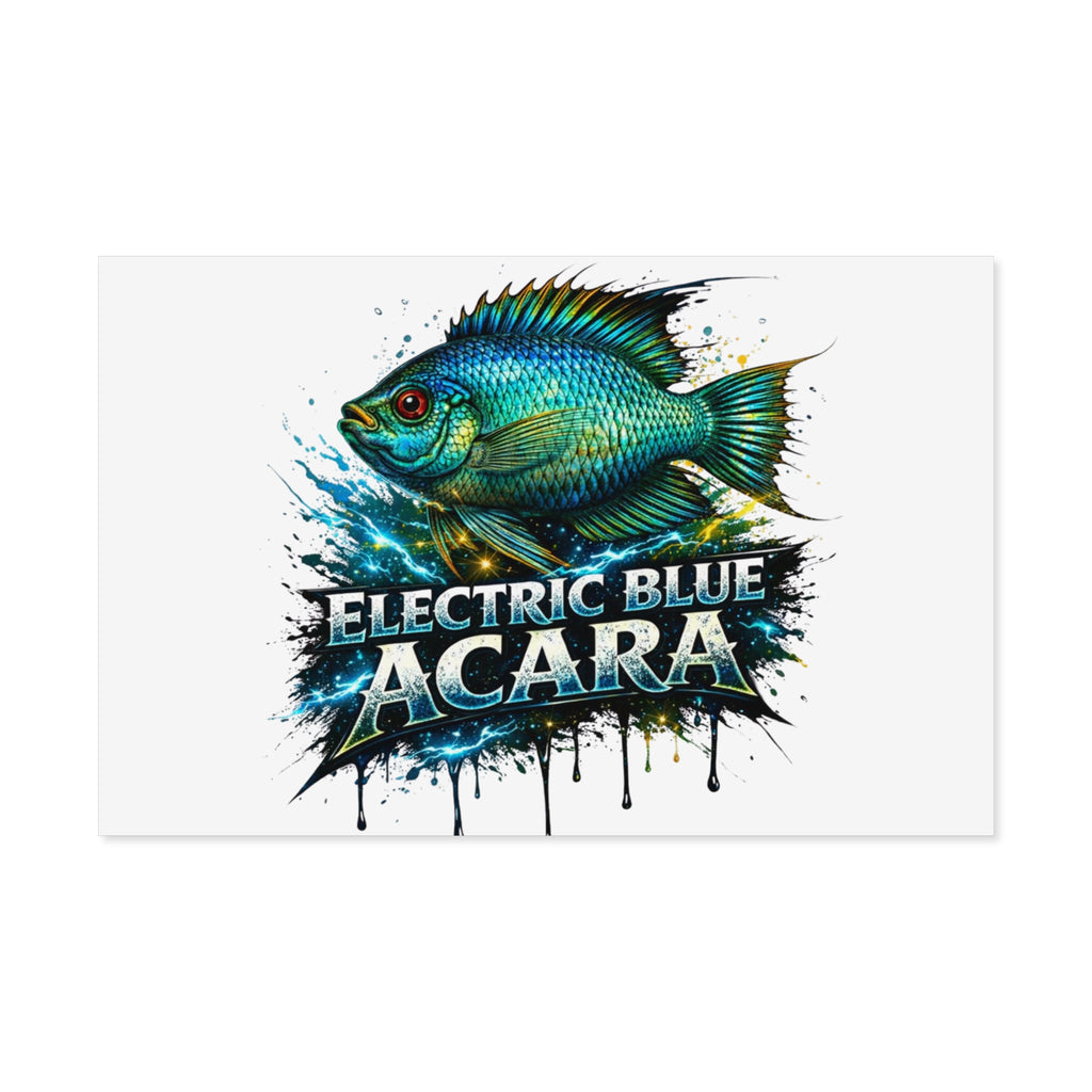 Electric Blue Acara Fish Poster — Vibrant Aquarium Wall Art