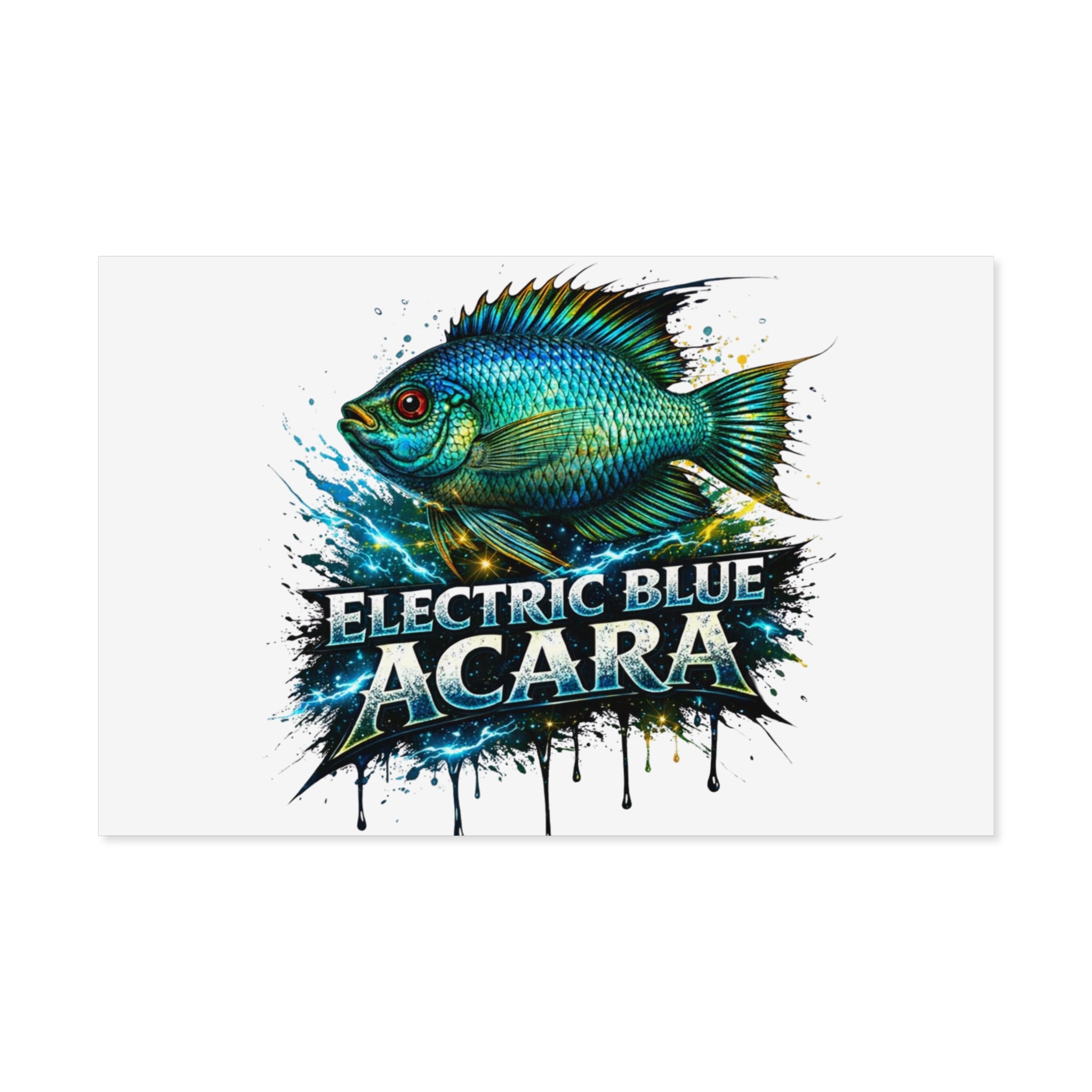 Electric Blue Acara Fish Poster — Vibrant Aquarium Wall Art