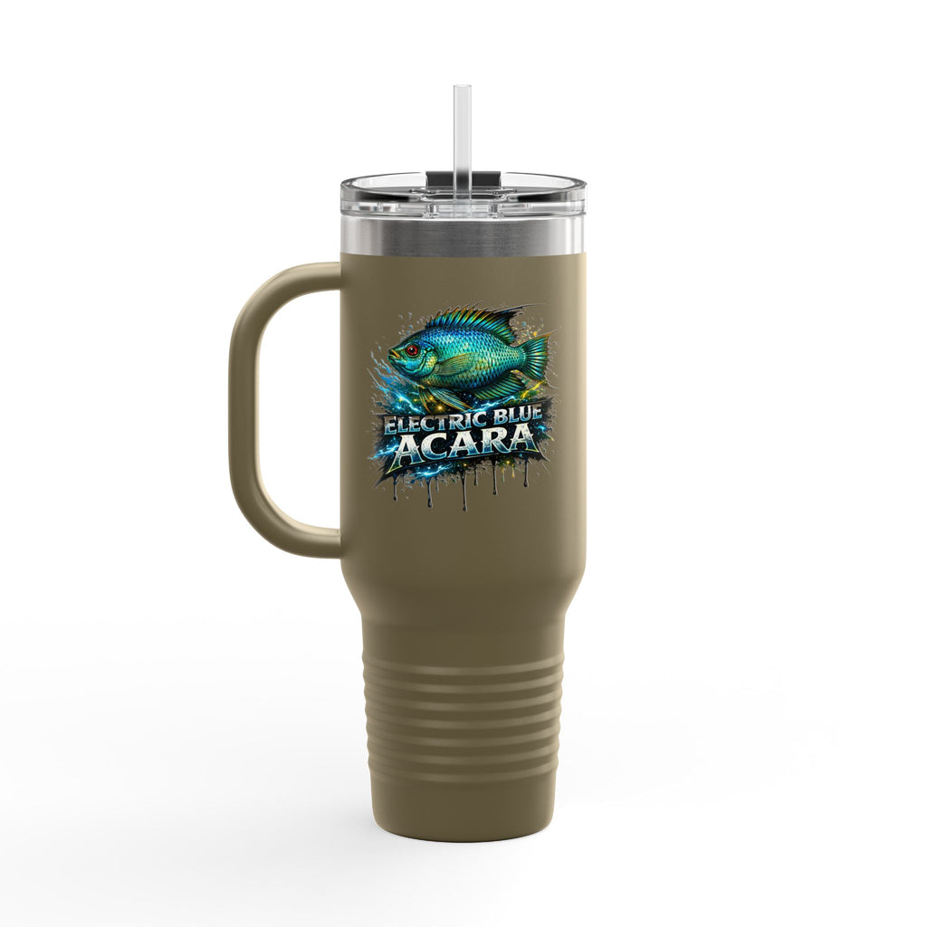 40oz Insulated Travel Mug - 'Electric Blue Acara' Fish Graphic, Leak-Resistant Tumbler for Aquarium Enthusiasts
