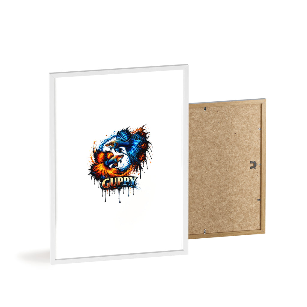 Guppy Fish Art Poster with Wooden Frame — Colorful Koi-Style Aquarium Print