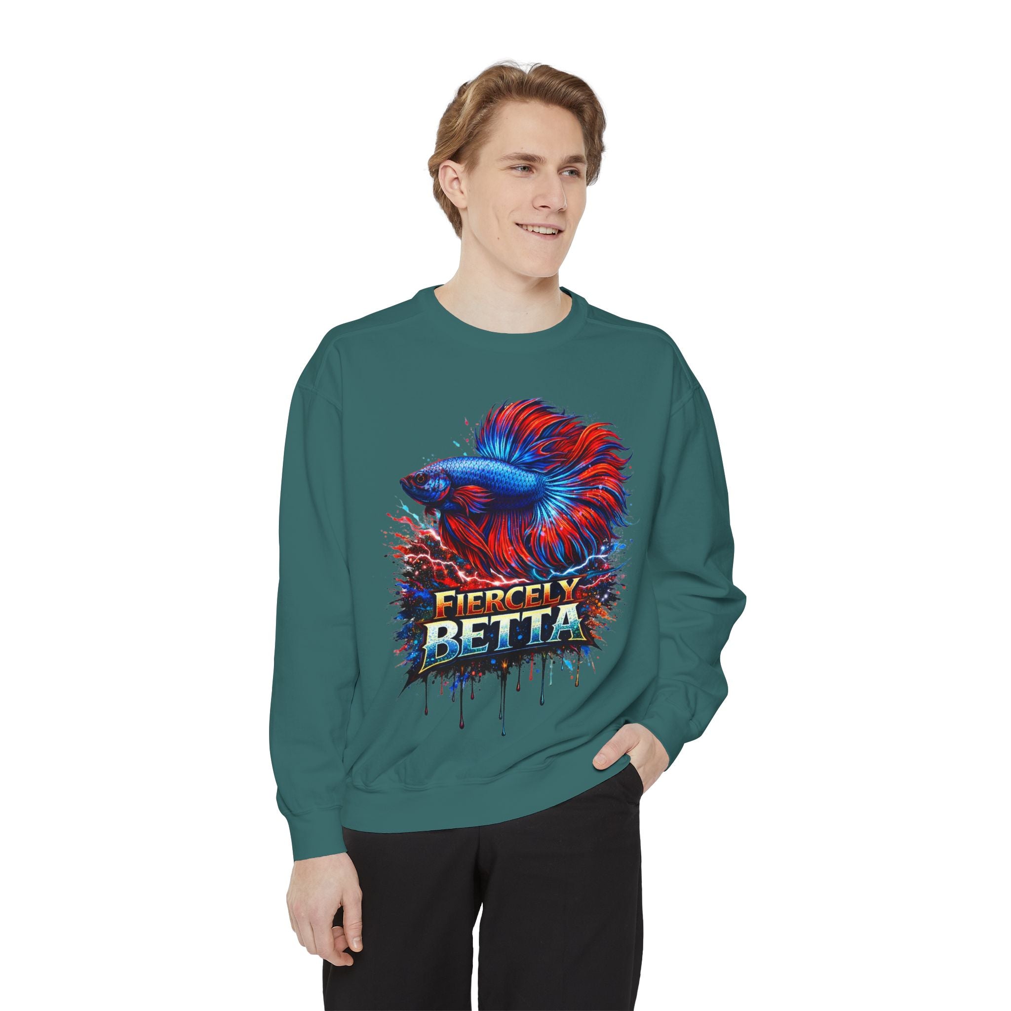Betta Fish Sweatshirt — "Fiercely Betta" Colorful Aquarium Crewneck