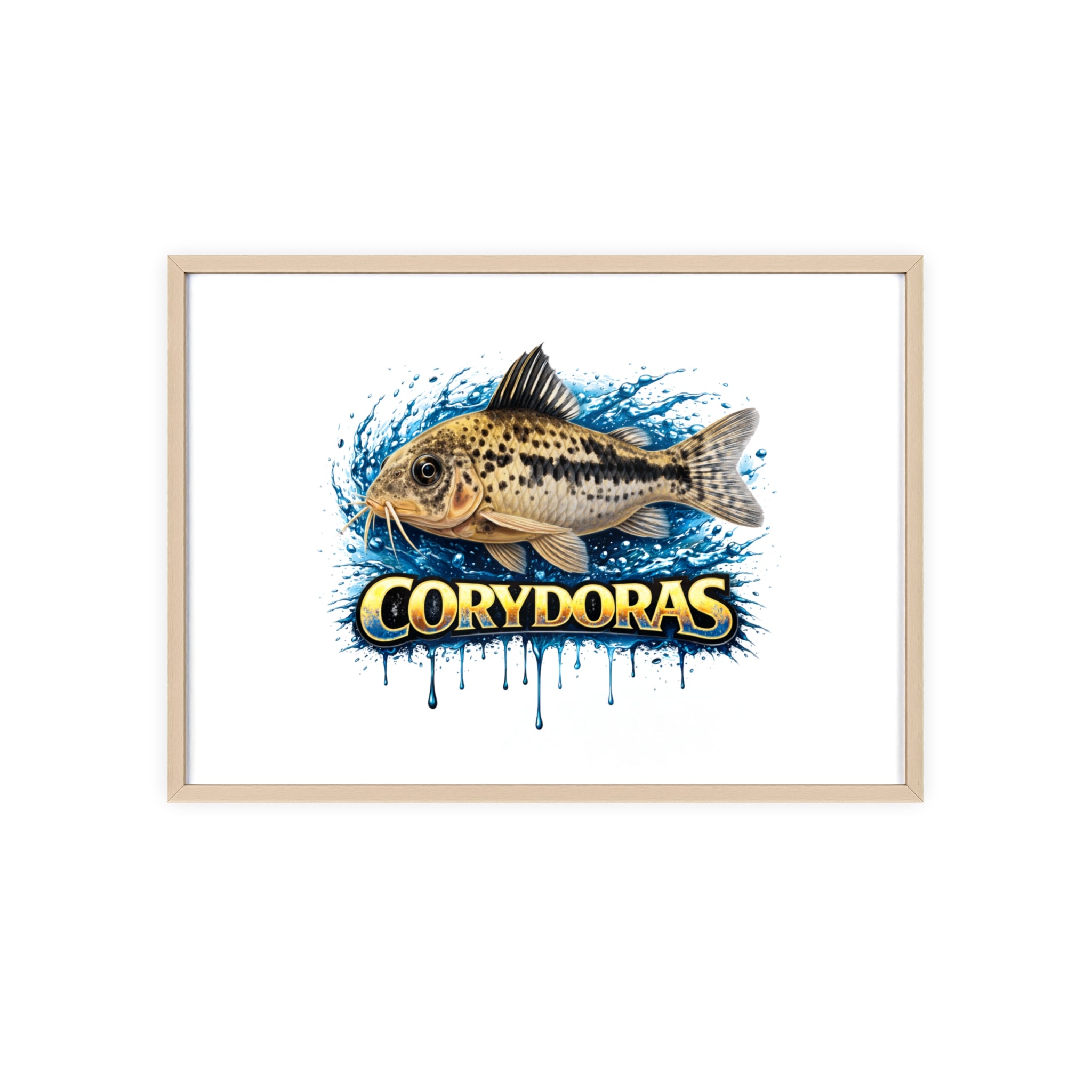 Peppered Corydoras Fish Poster with Wooden Frame — Aquarium Wall Art