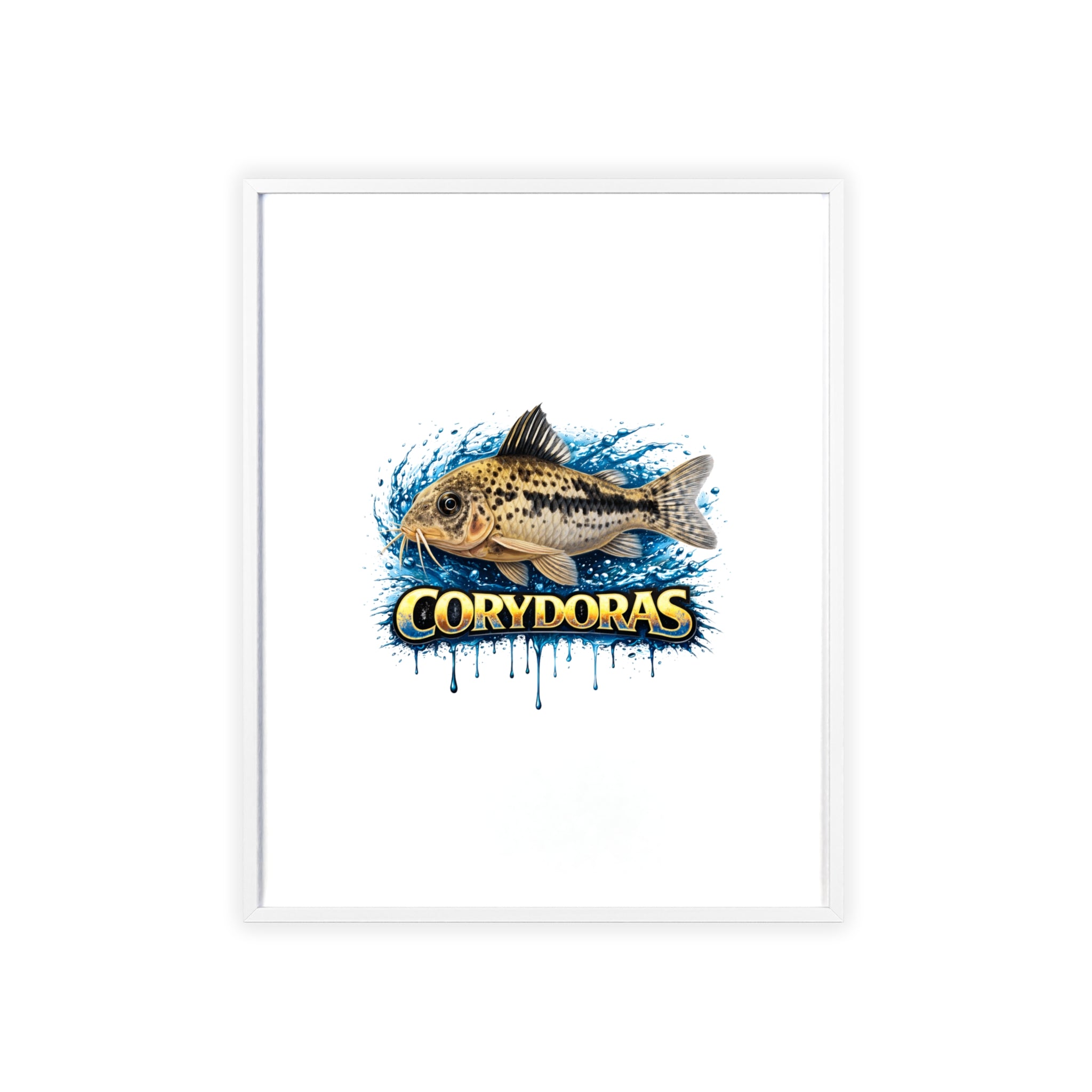 Peppered Corydoras Fish Poster with Wooden Frame — Aquarium Wall Art