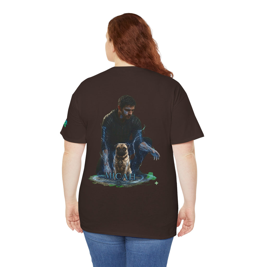 T-Shirt — Nature Warrior Graphic Tee with Man and Dog Illustration