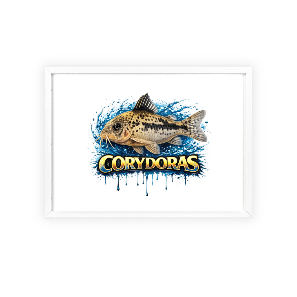 Peppered Corydoras Fish Poster with Wooden Frame — Aquarium Wall Art