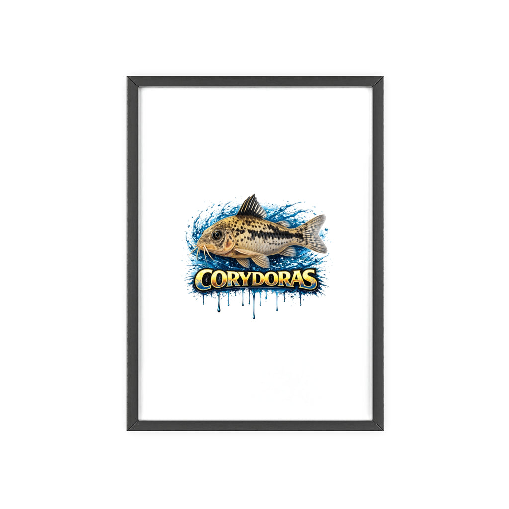 Peppered Corydoras Fish Poster with Wooden Frame — Aquarium Wall Art