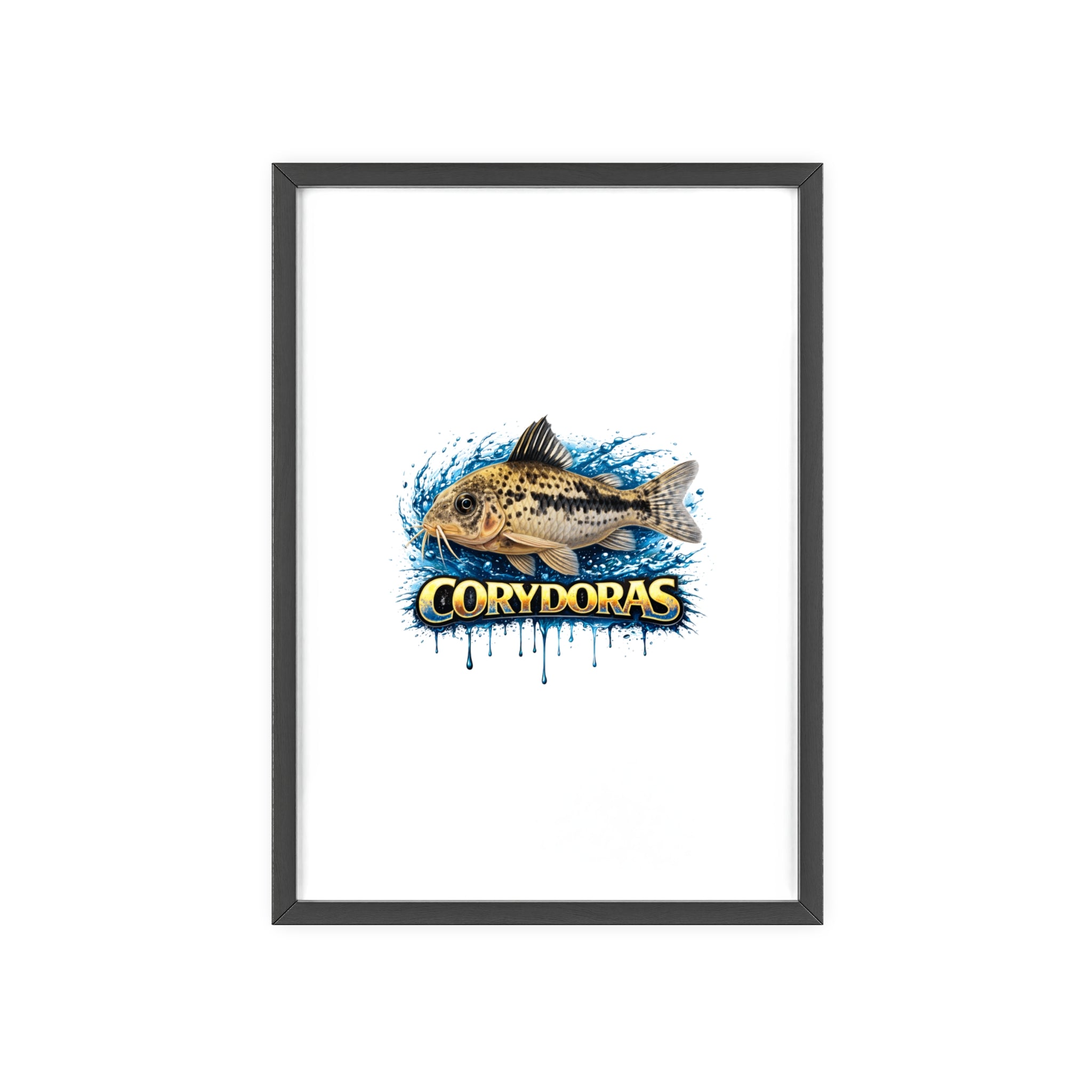 Peppered Corydoras Fish Poster with Wooden Frame — Aquarium Wall Art