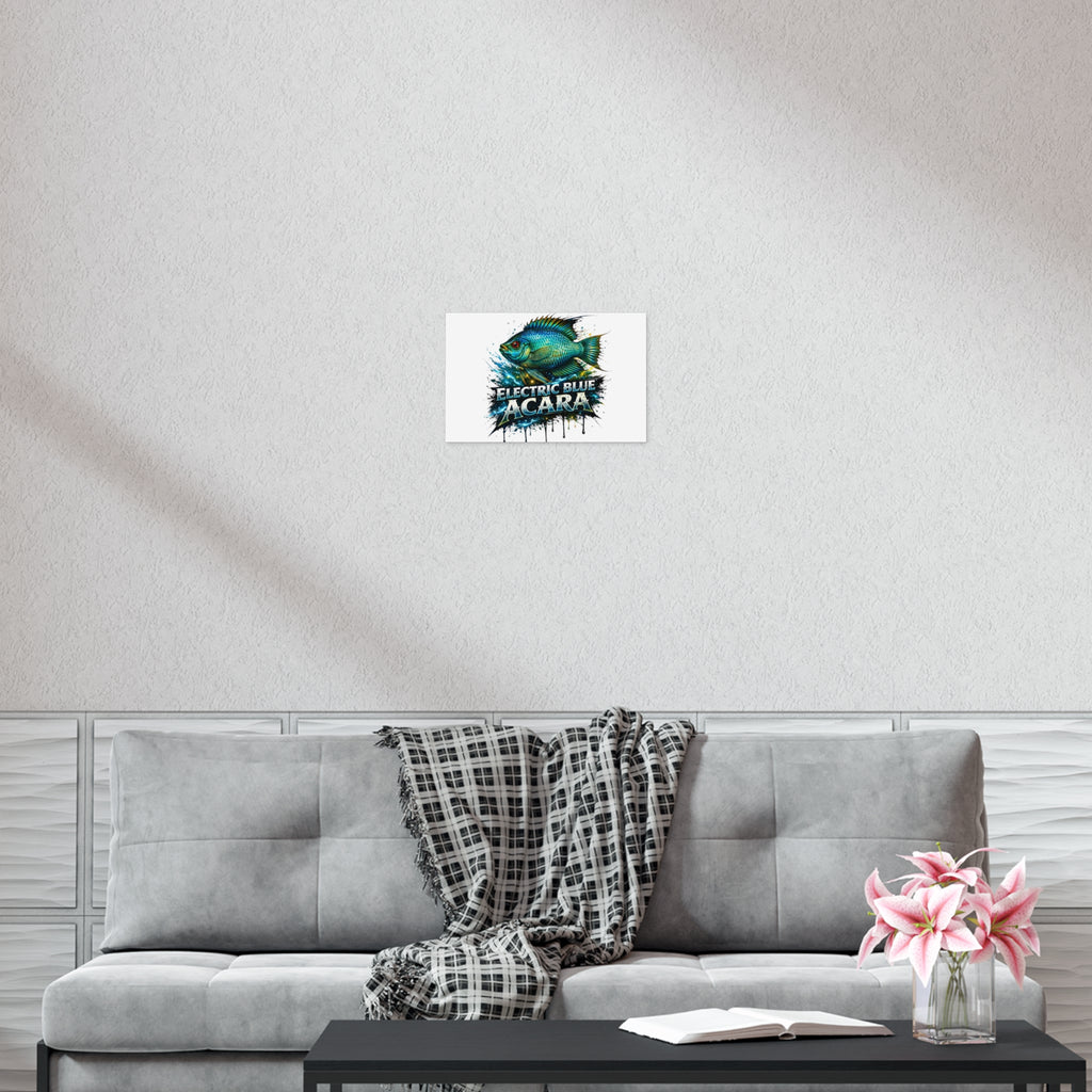 Electric Blue Acara Fish Poster — Vibrant Aquarium Wall Art