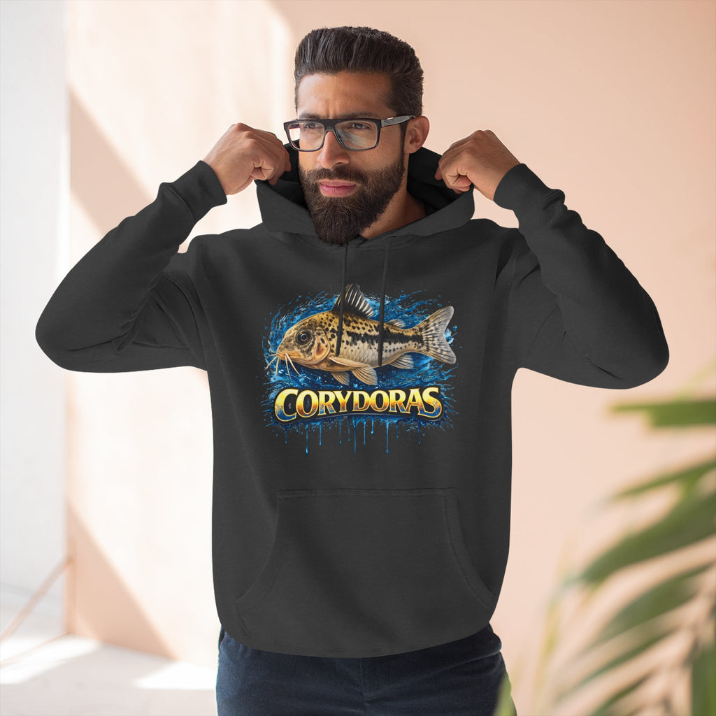 Peppered Corydoras Midweight Fleece Hoodie — Aquatic Catfish Illustration Pullover