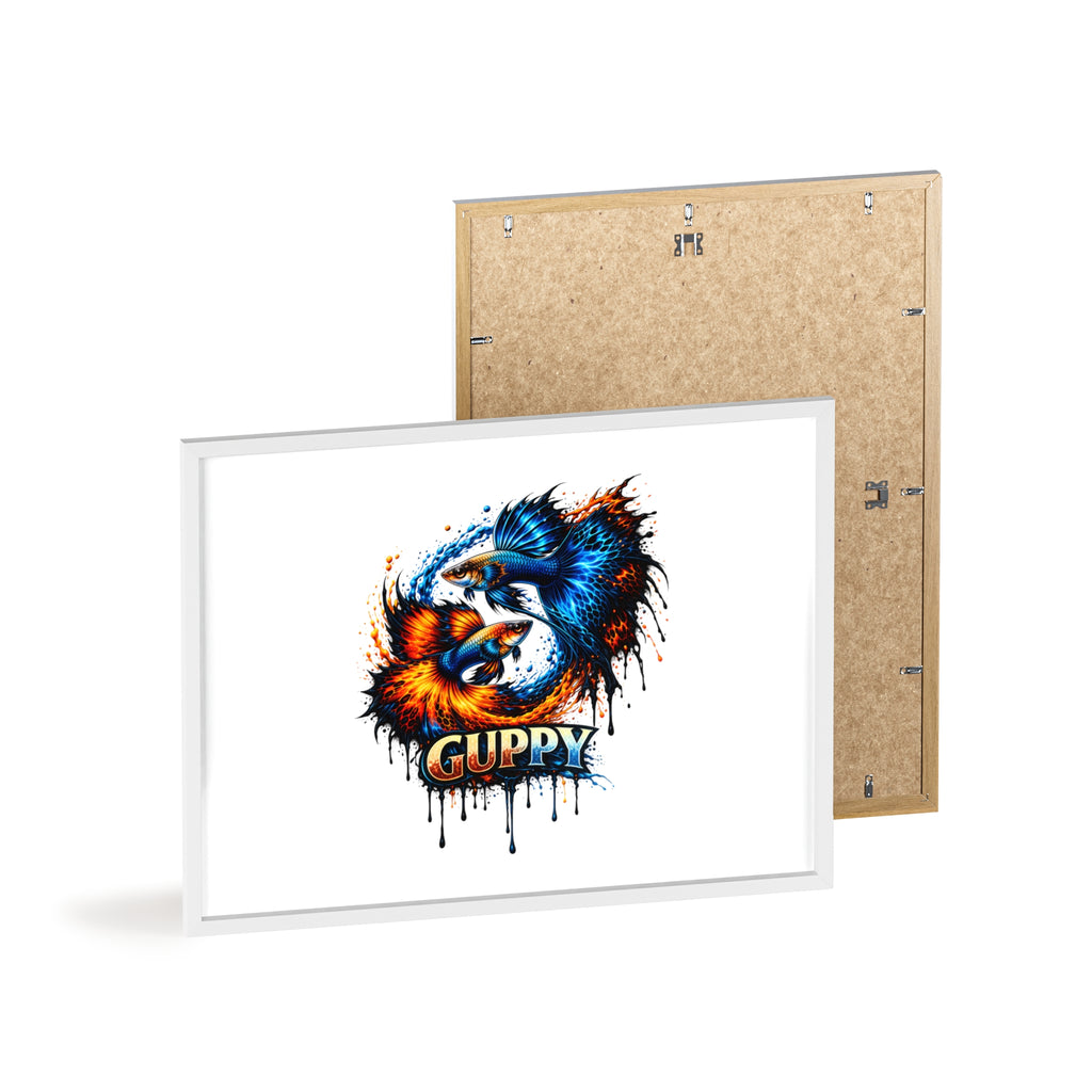 Guppy Fish Art Poster with Wooden Frame — Colorful Koi-Style Aquarium Print