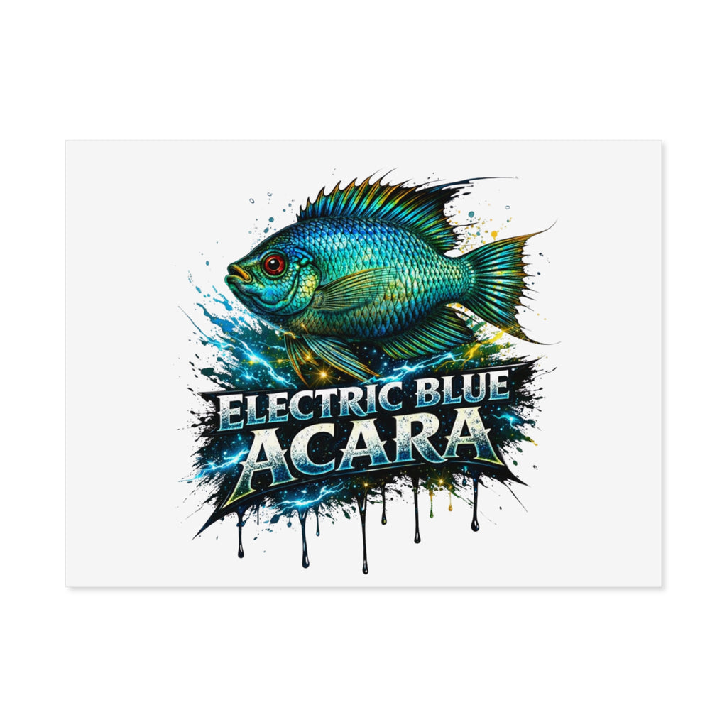 Electric Blue Acara Fish Poster — Vibrant Aquarium Wall Art