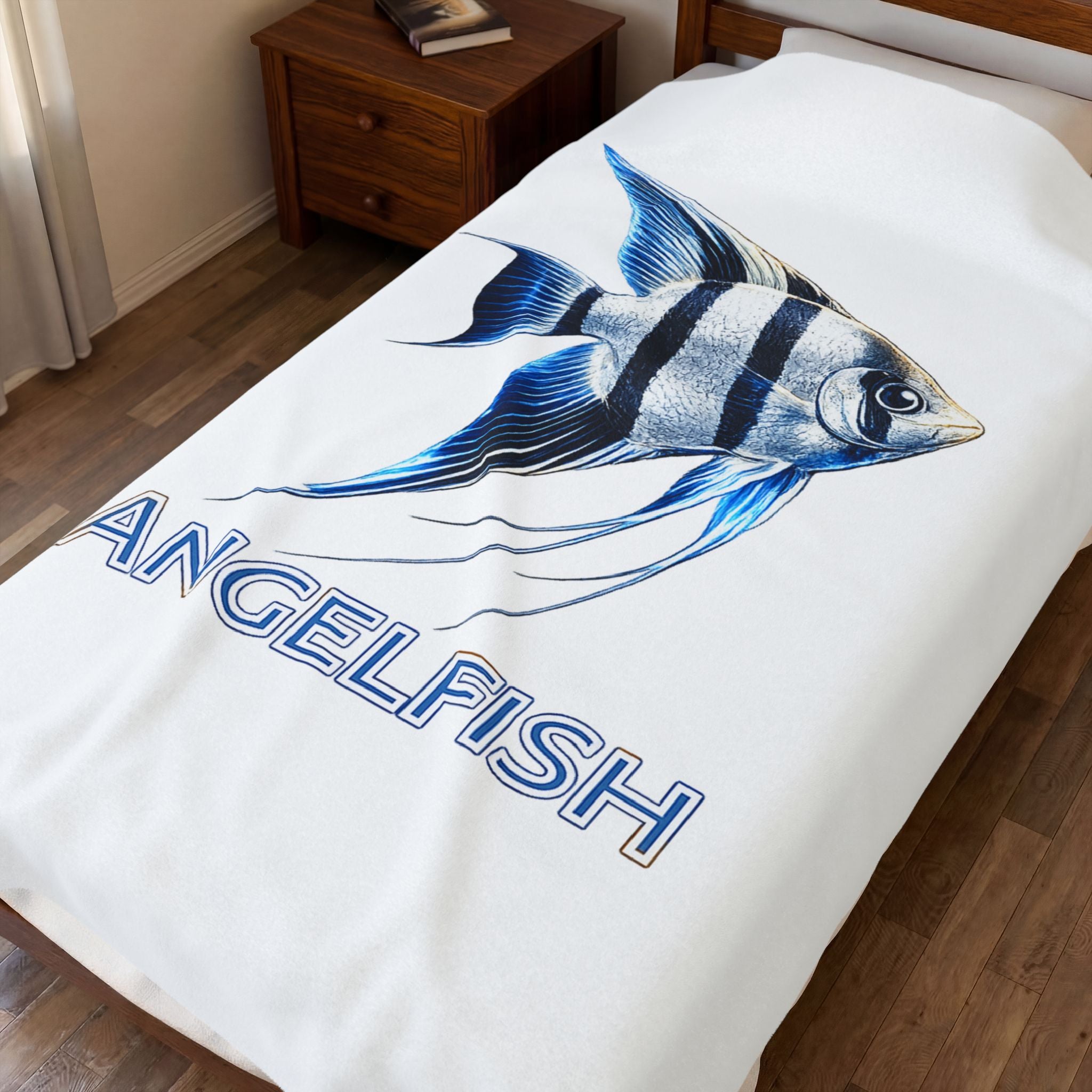 Angelfish Velveteen Plush Blanket — Blue Tropical Fish Throw for Aquarium Lovers