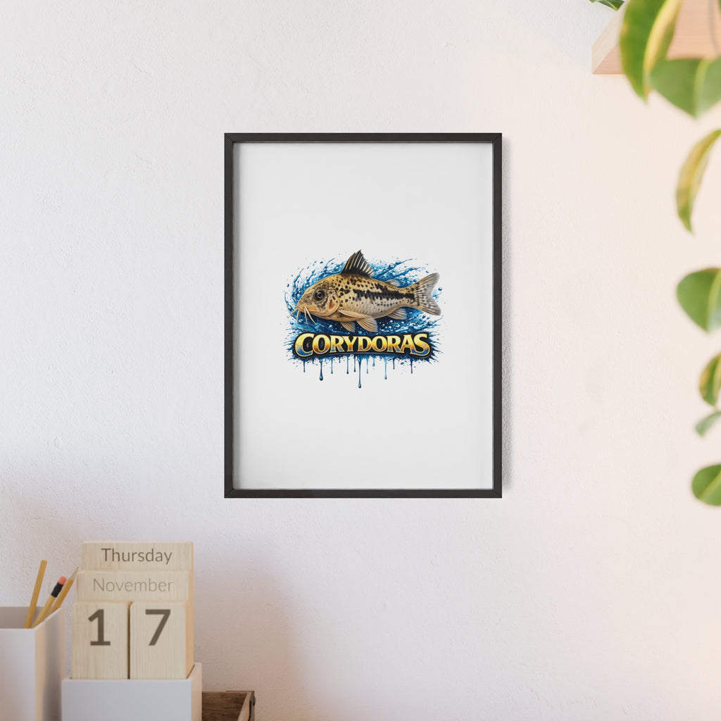 Peppered Corydoras Fish Poster with Wooden Frame — Aquarium Wall Art