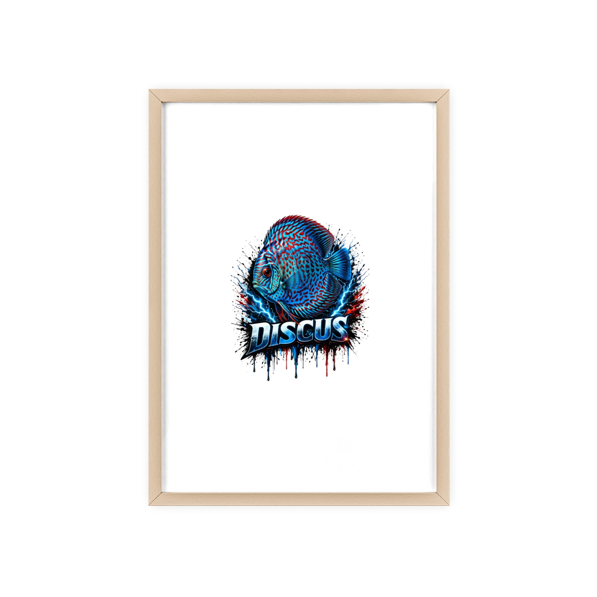 Discus Fish Poster with Wooden Frame — Colorful Aquarium Art Print