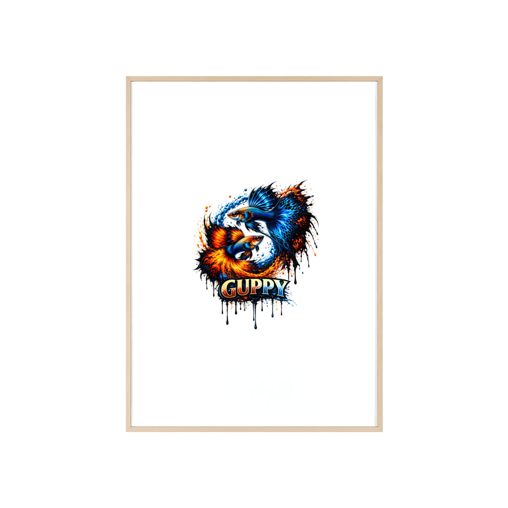 Guppy Fish Art Poster with Wooden Frame — Colorful Koi-Style Aquarium Print