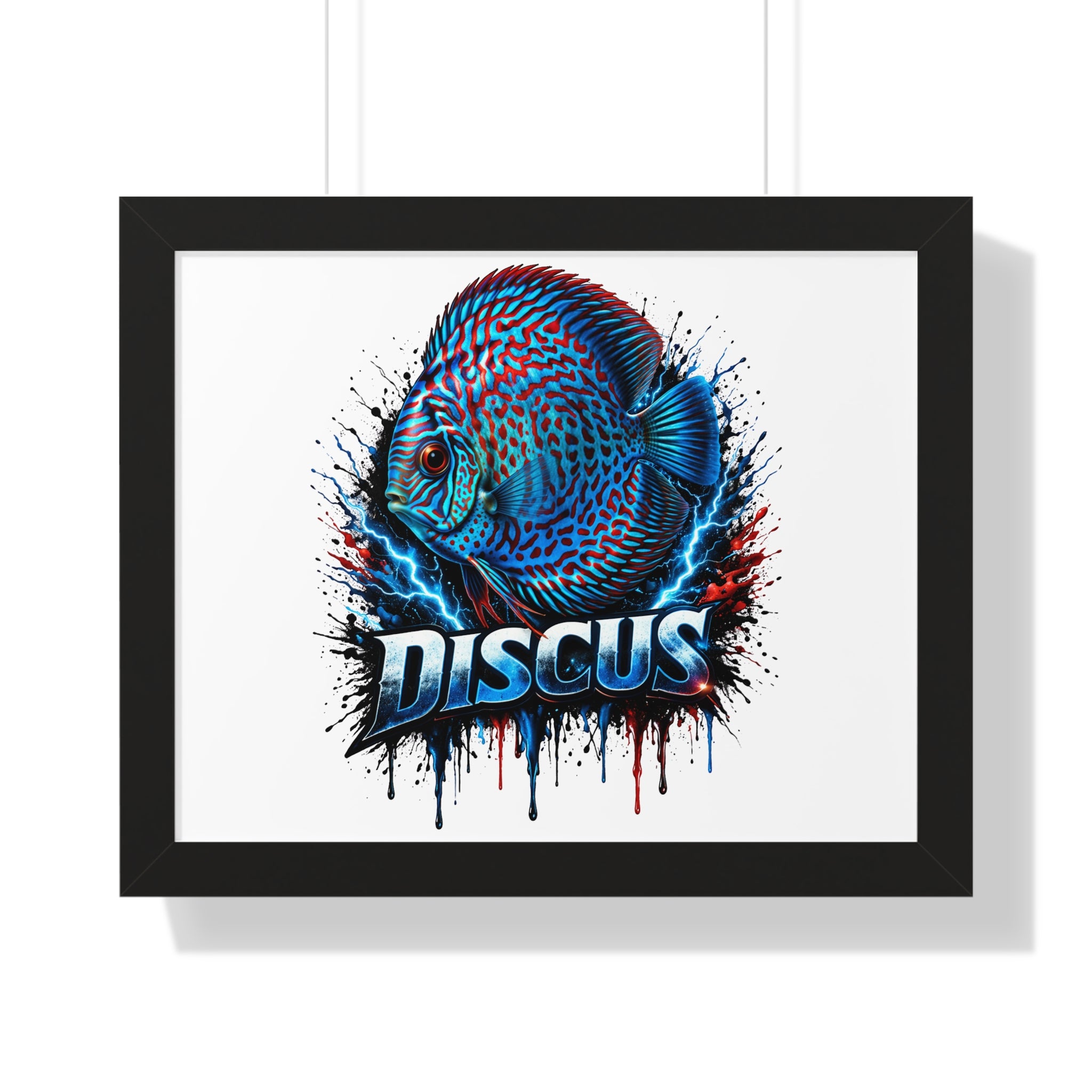 Discus Fish Wall Art — Framed Horizontal Poster with Bold Aquatic Splash Design