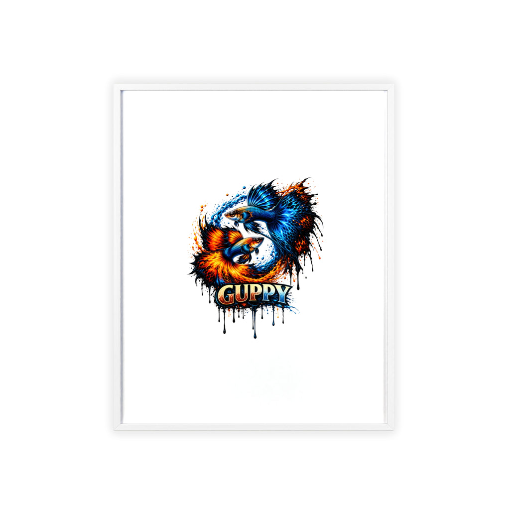 Guppy Fish Art Poster with Wooden Frame — Colorful Koi-Style Aquarium Print