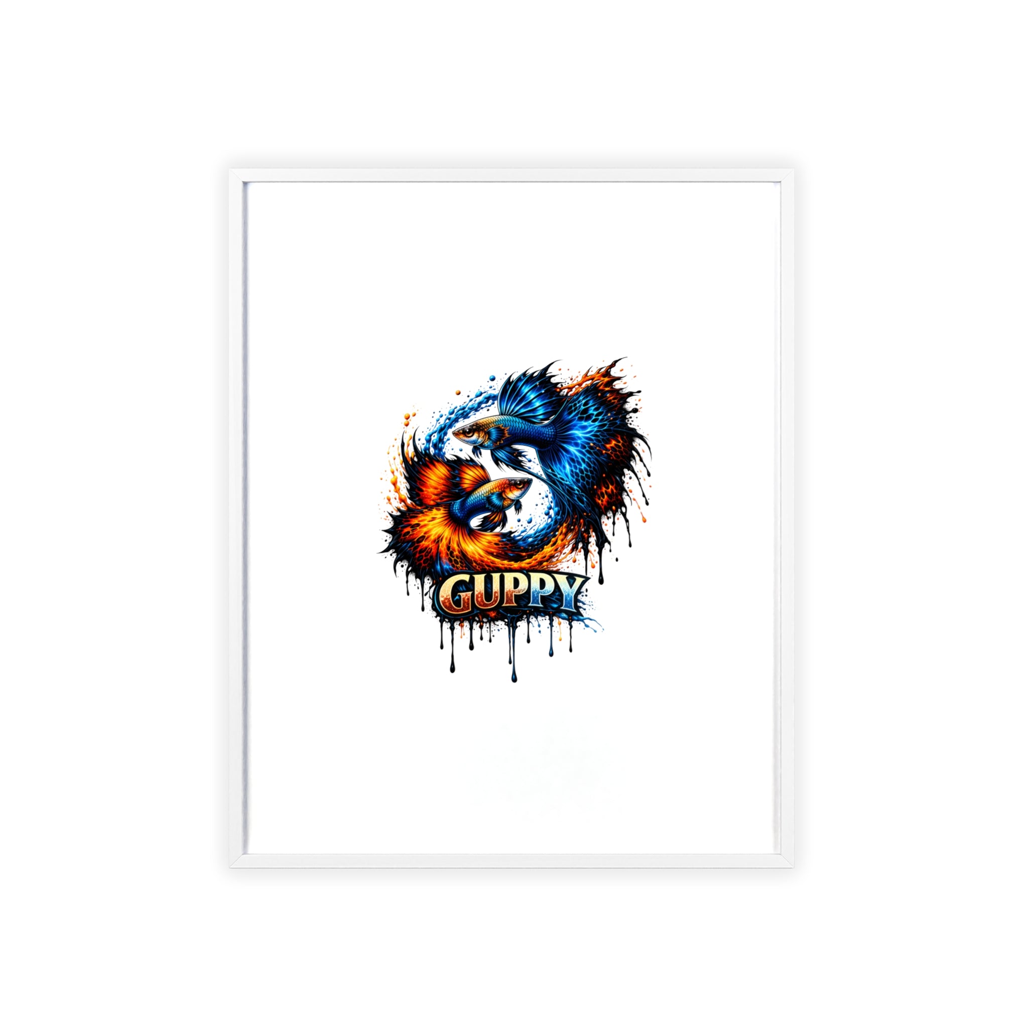 Guppy Fish Art Poster with Wooden Frame — Colorful Koi-Style Aquarium Print