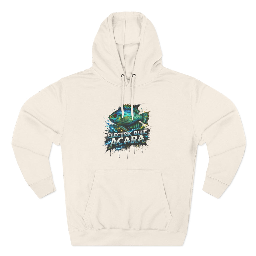 Electric Blue Acara Hoodie — Colorful Aquarium Fish Graphic Fleece Pullover