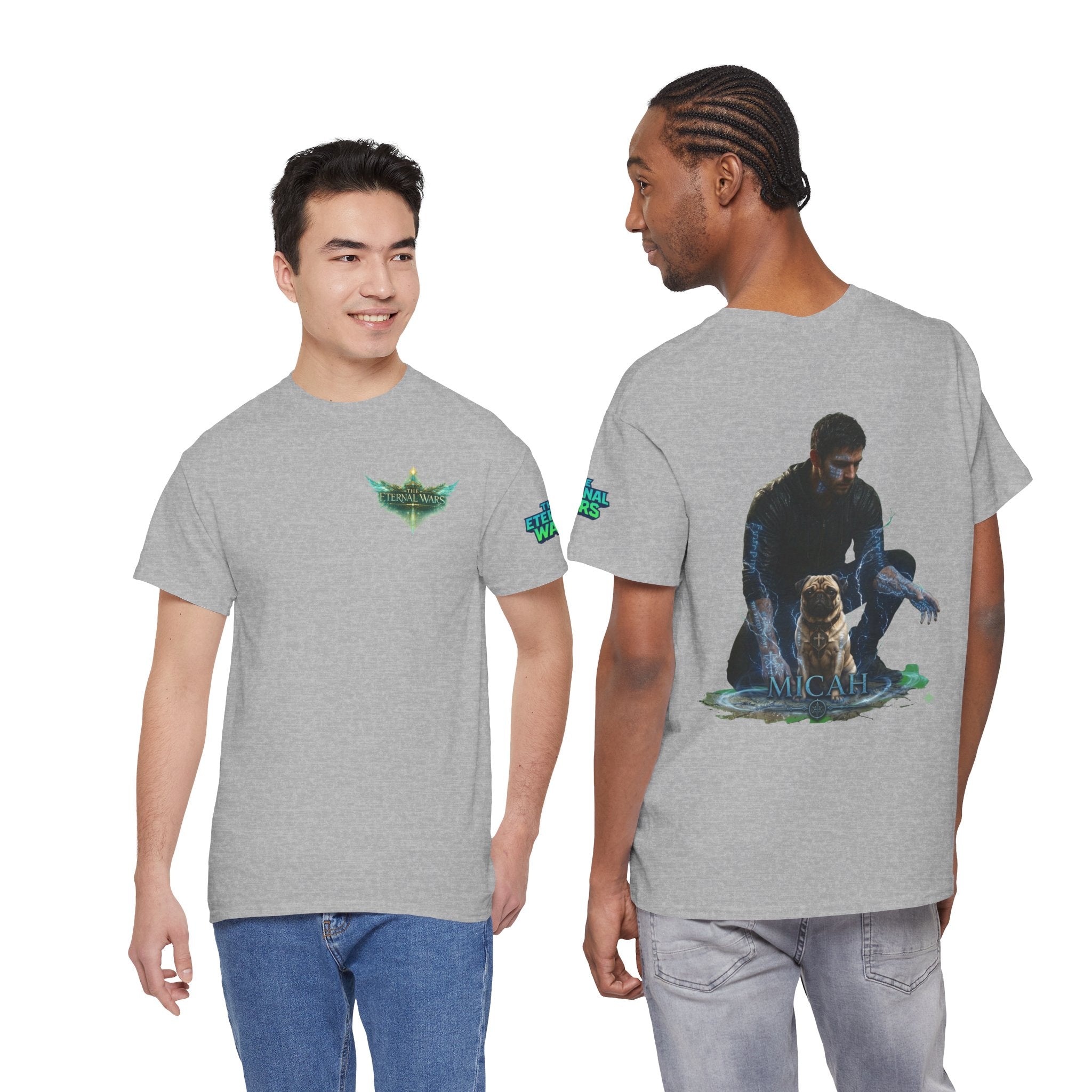T-Shirt — Nature Warrior Graphic Tee with Man and Dog Illustration