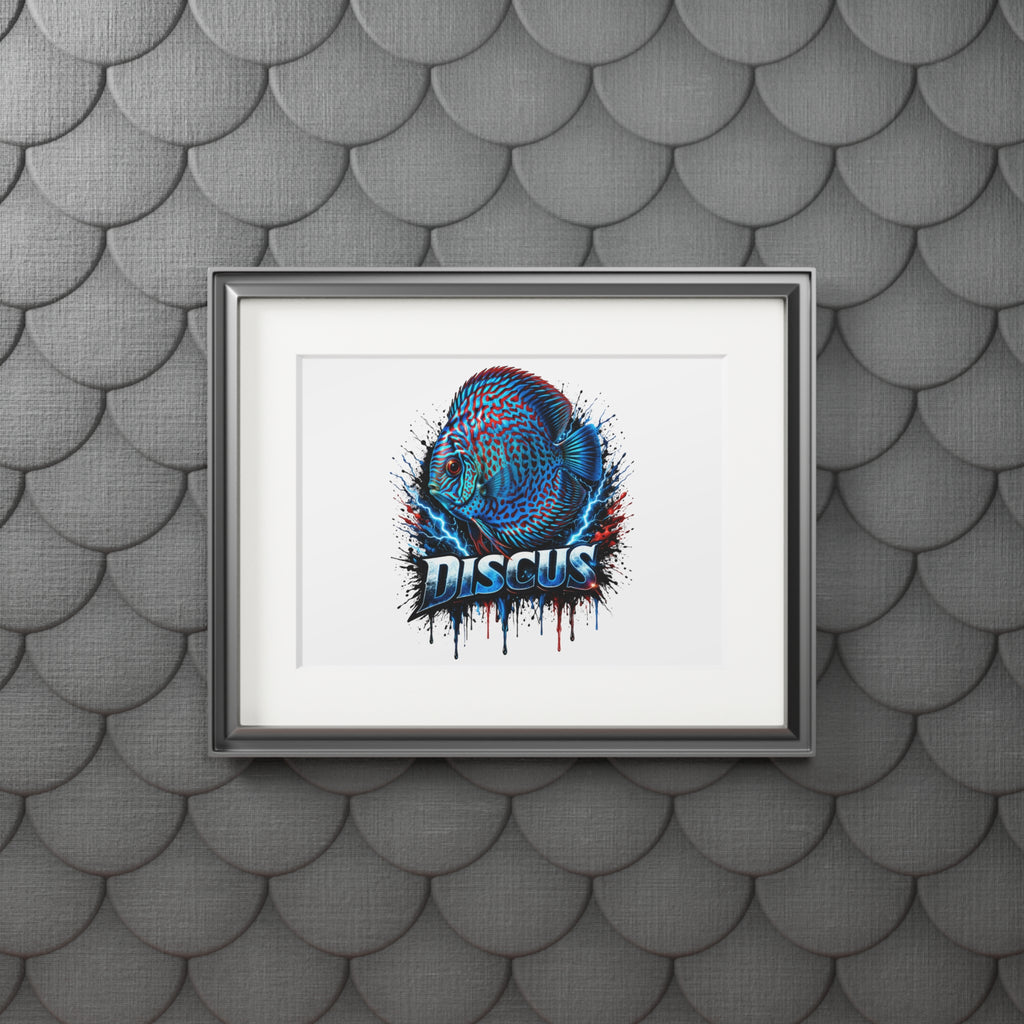 Discus Fish Fine Art Print with Passepartout Frame — Vibrant Blue Aquarium Wall Art
