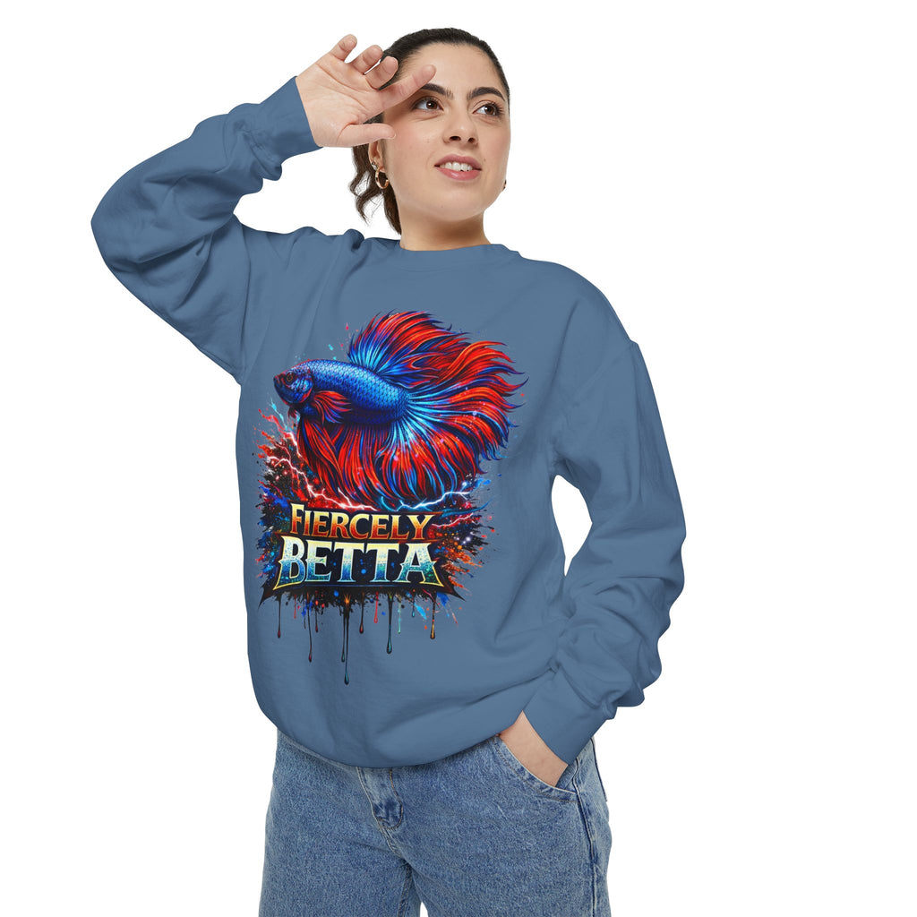 Betta Fish Sweatshirt — "Fiercely Betta" Colorful Aquarium Crewneck