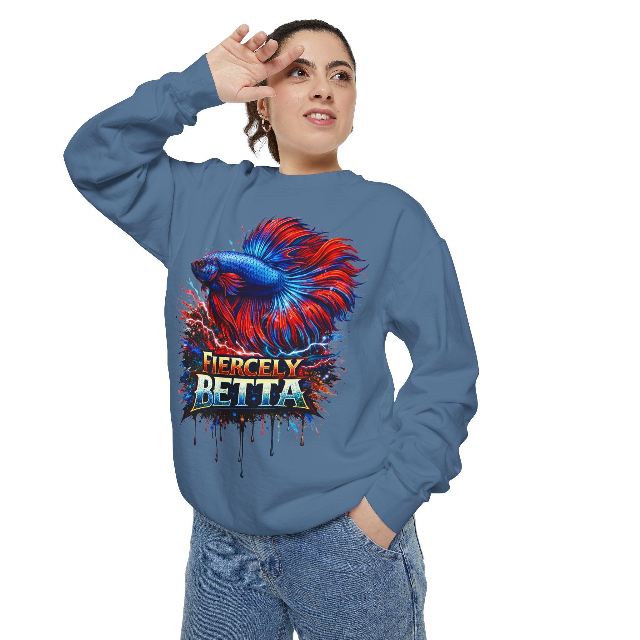Betta Fish Sweatshirt — "Fiercely Betta" Colorful Aquarium Crewneck