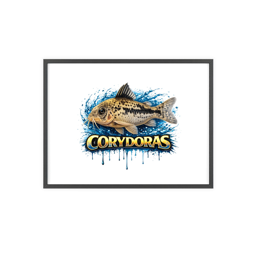 Peppered Corydoras Fish Poster with Wooden Frame — Aquarium Wall Art