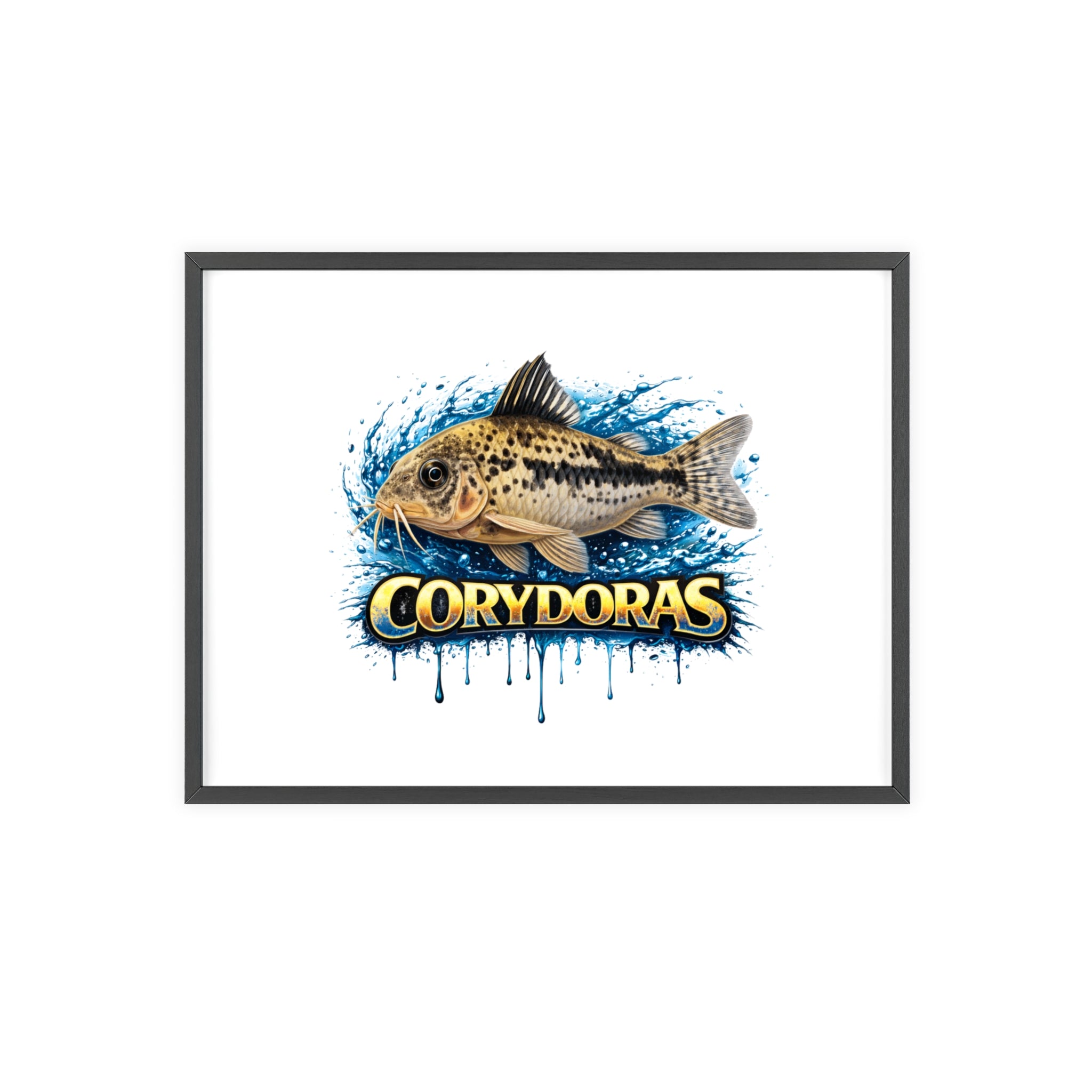 Peppered Corydoras Fish Poster with Wooden Frame — Aquarium Wall Art