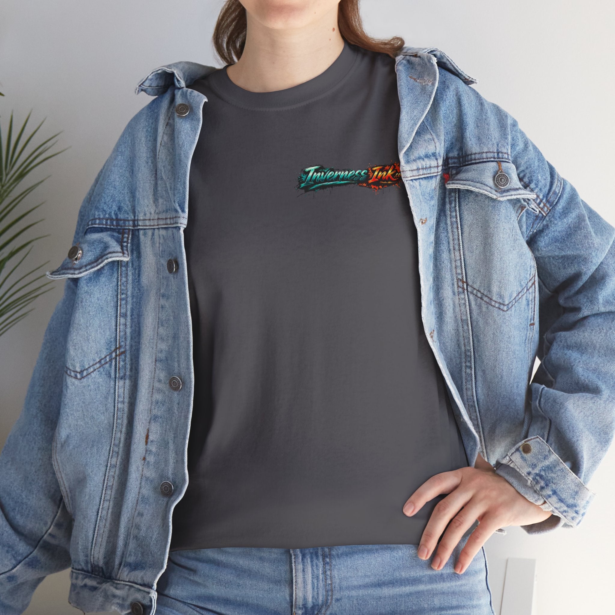 Inverness Ink Graphic Tee — Bold Blue & Orange Splash Backprint