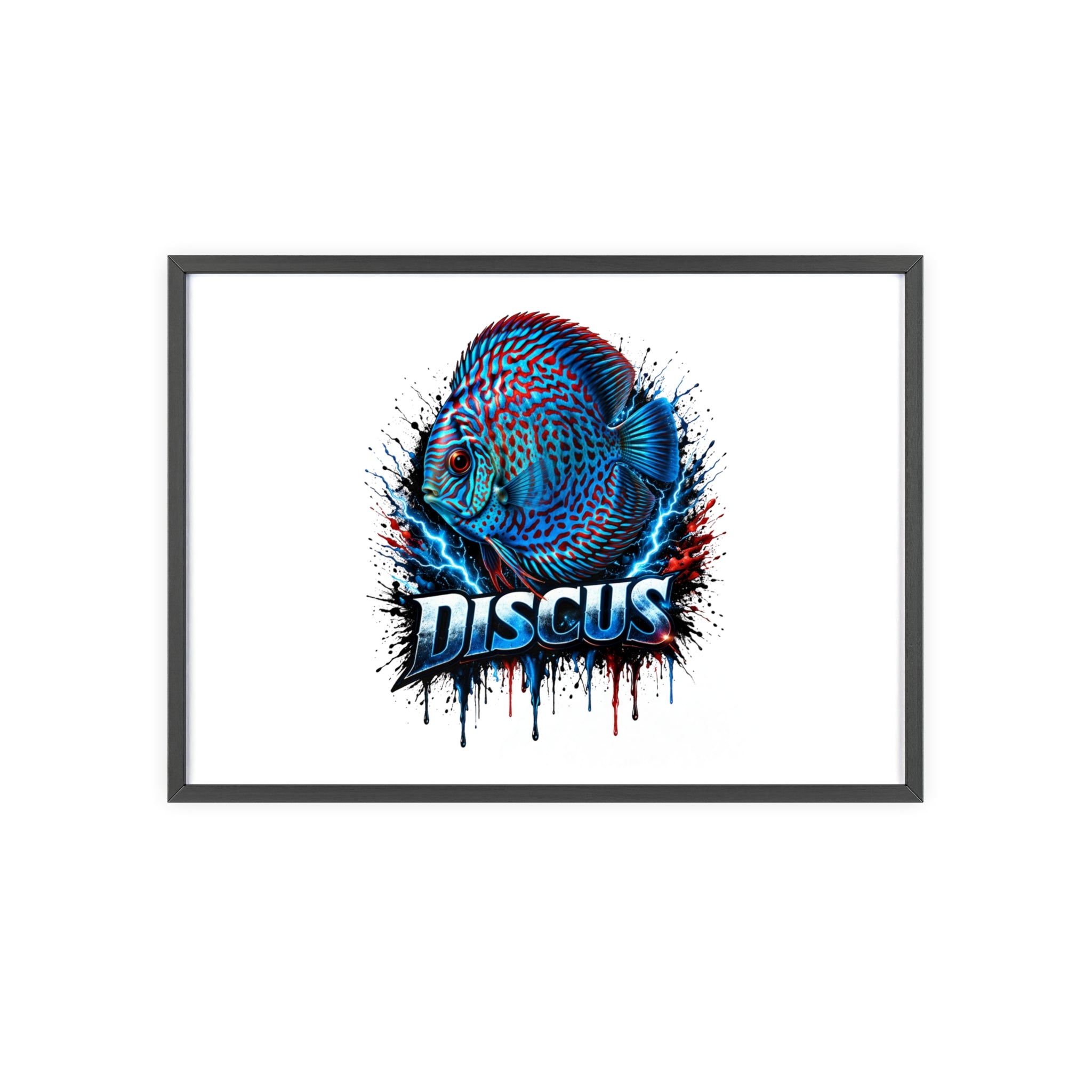 Discus Fish Poster with Wooden Frame — Colorful Aquarium Art Print