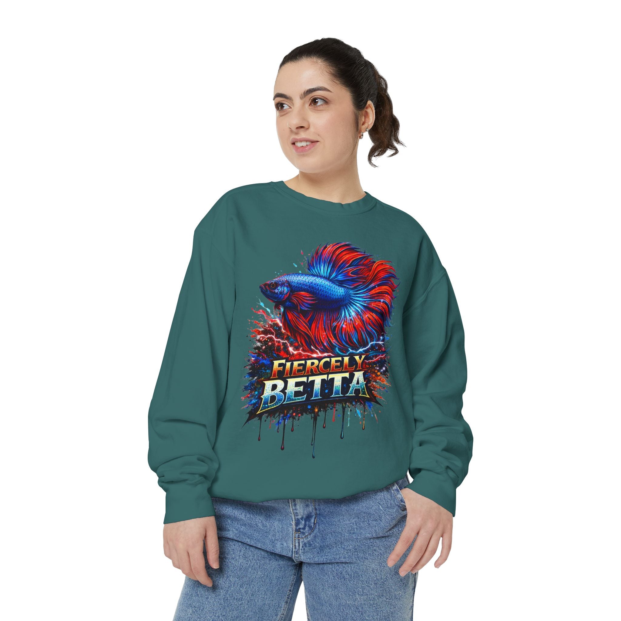 Betta Fish Sweatshirt — "Fiercely Betta" Colorful Aquarium Crewneck