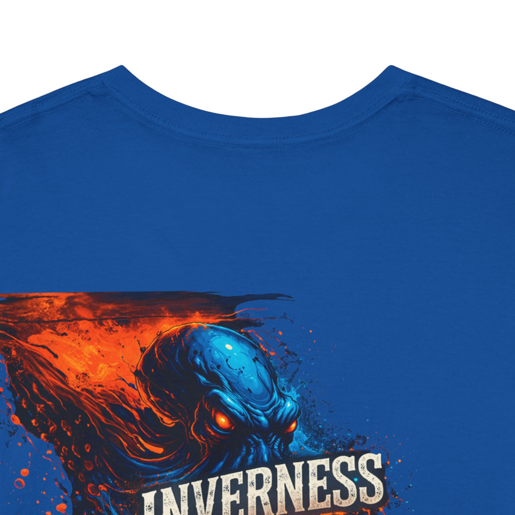 Inverness Ink Graphic Tee — Bold Blue & Orange Splash Backprint
