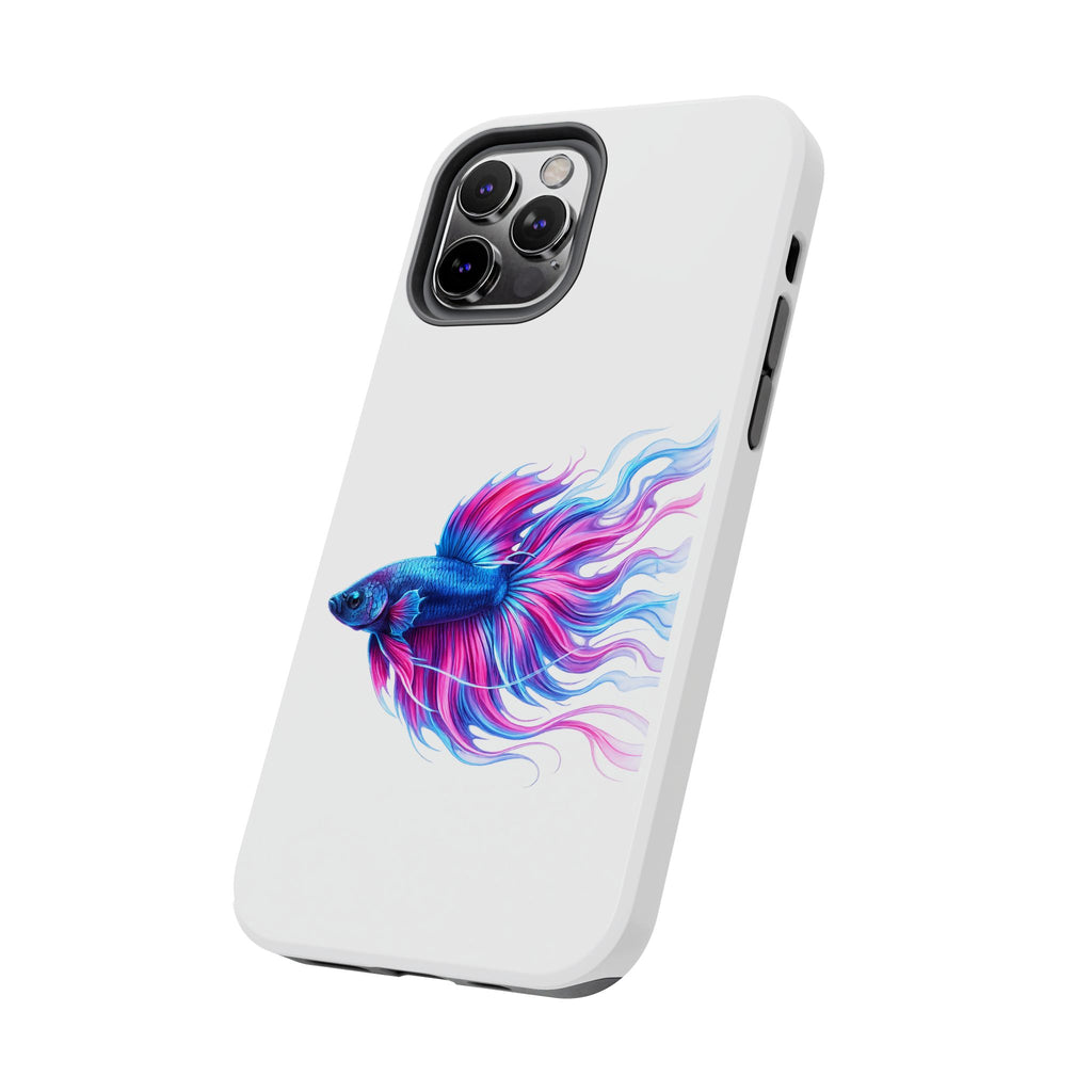 Betta Fish Tough Phone Case — Colorful Blue & Pink Aquarium Art