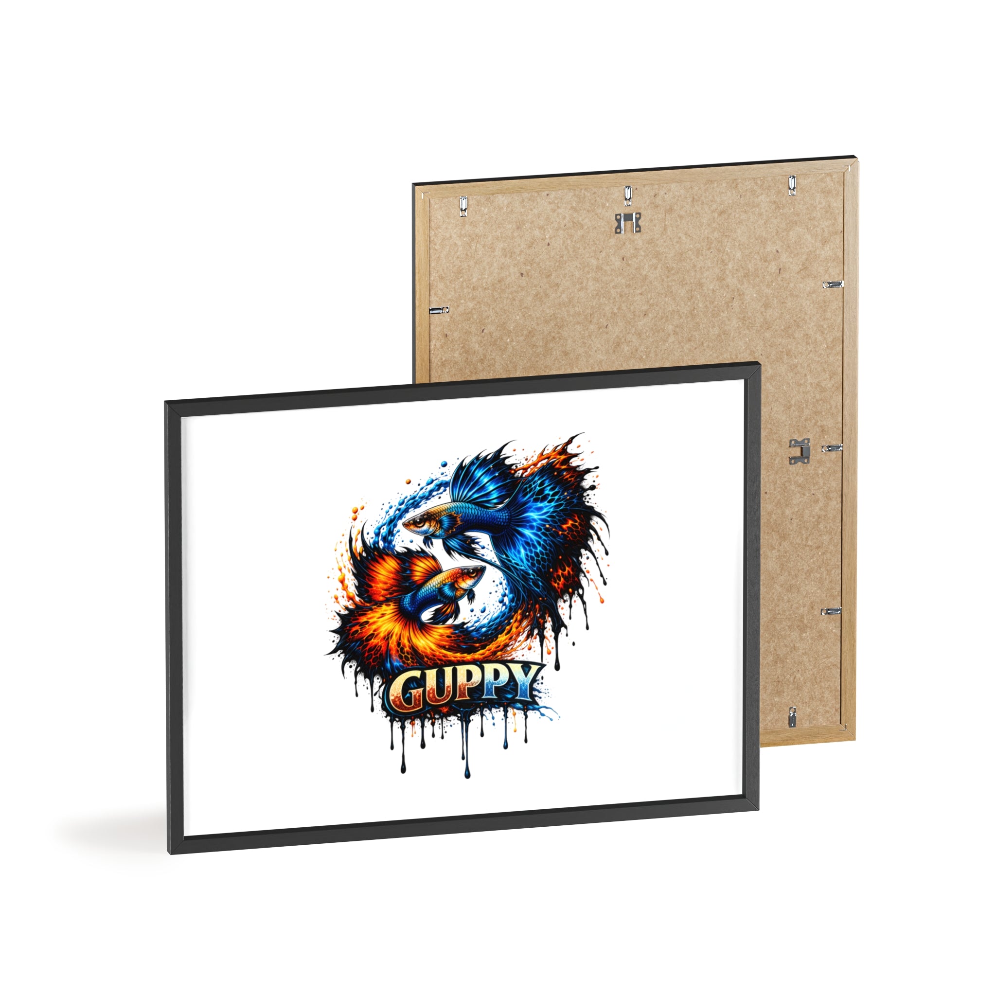 Guppy Fish Art Poster with Wooden Frame — Colorful Koi-Style Aquarium Print